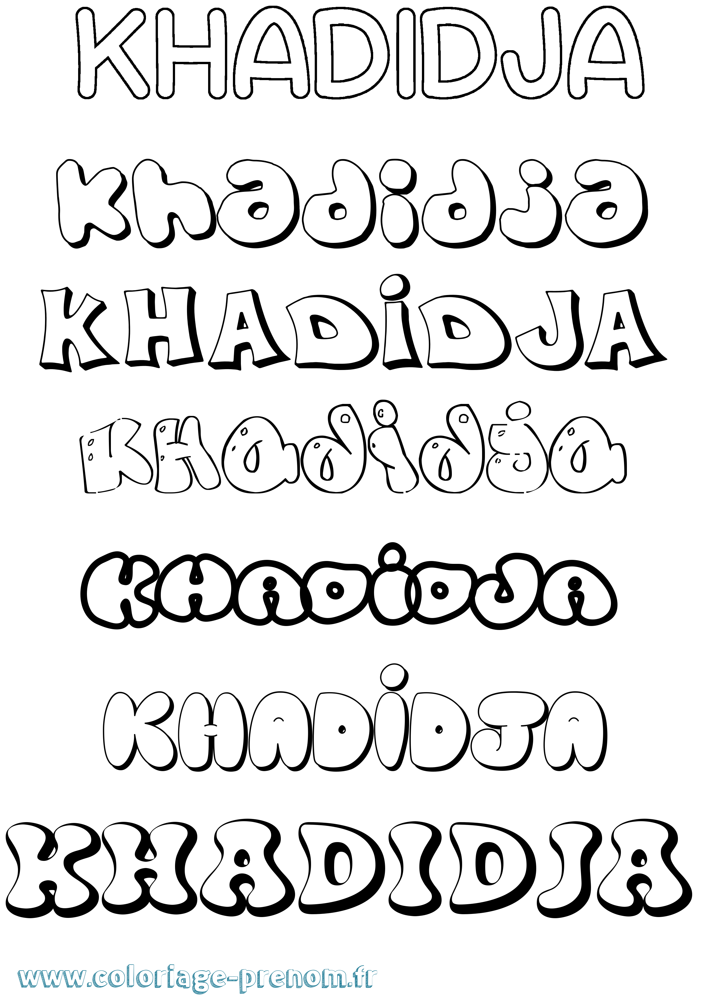 Coloriage prénom Khadidja Bubble