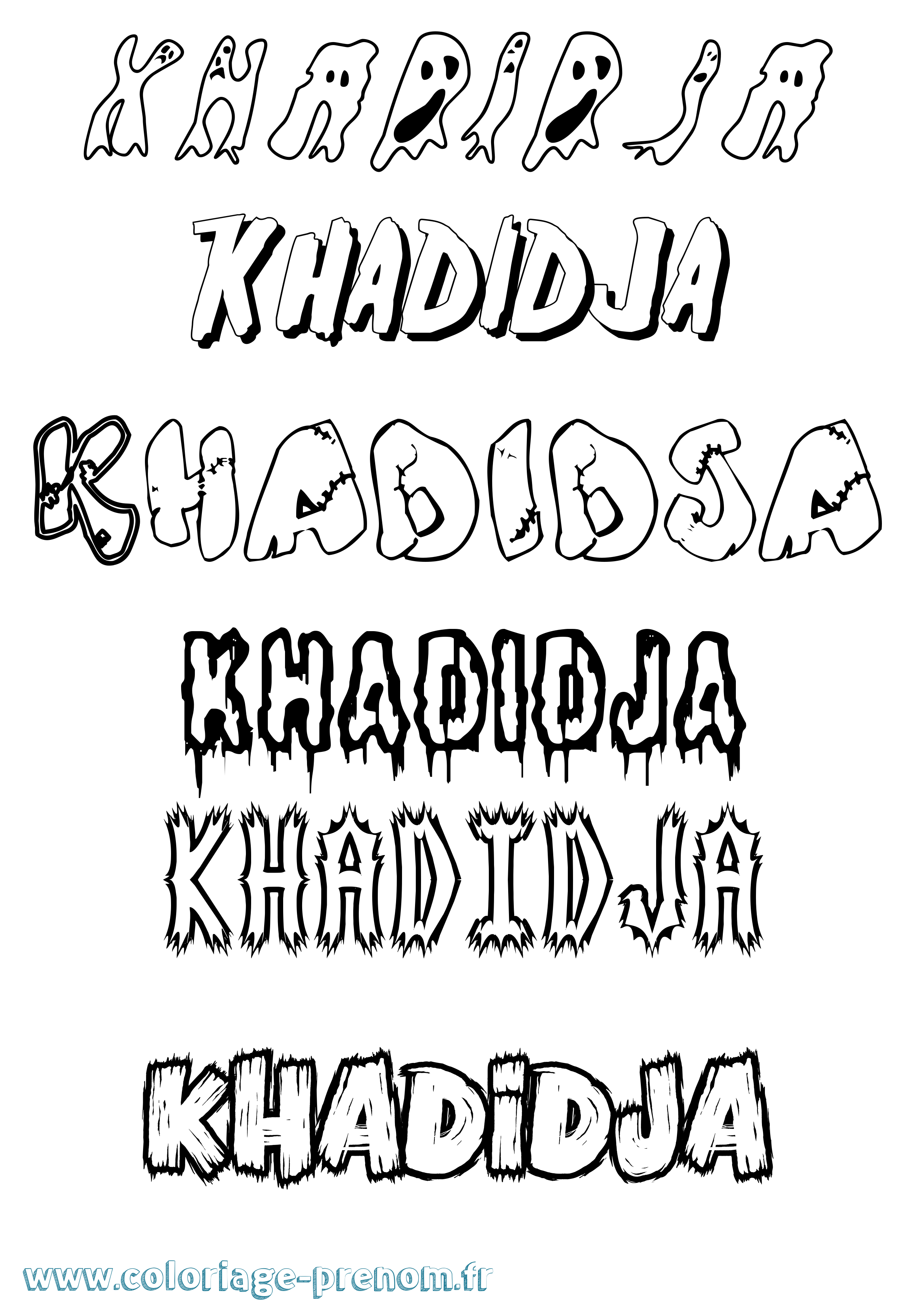 Coloriage prénom Khadidja Frisson