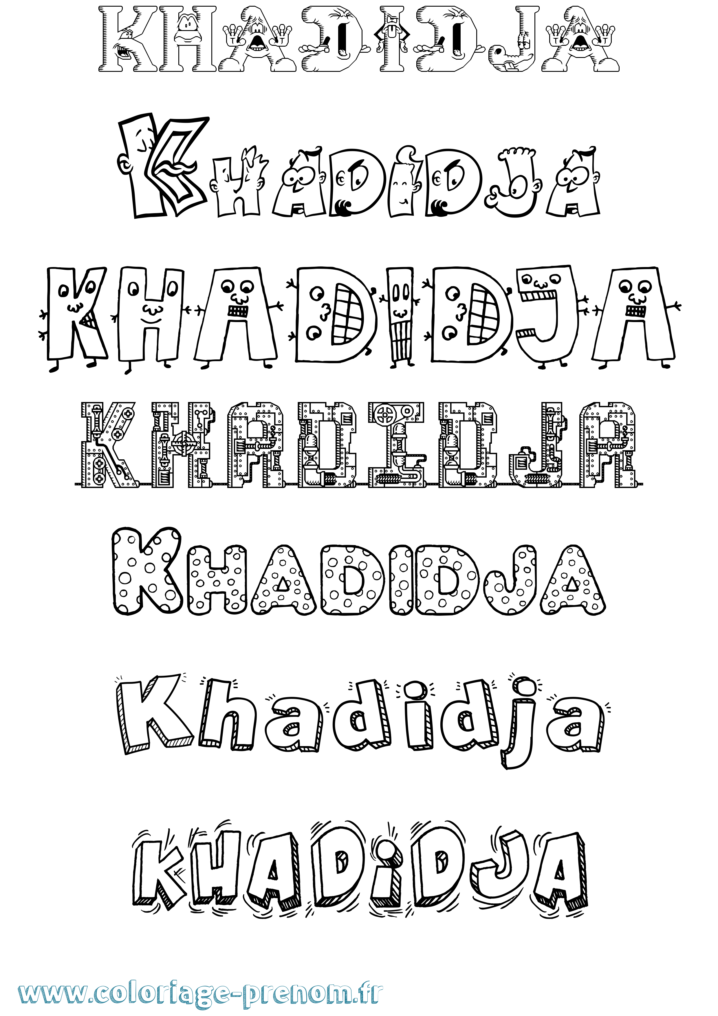 Coloriage prénom Khadidja Fun