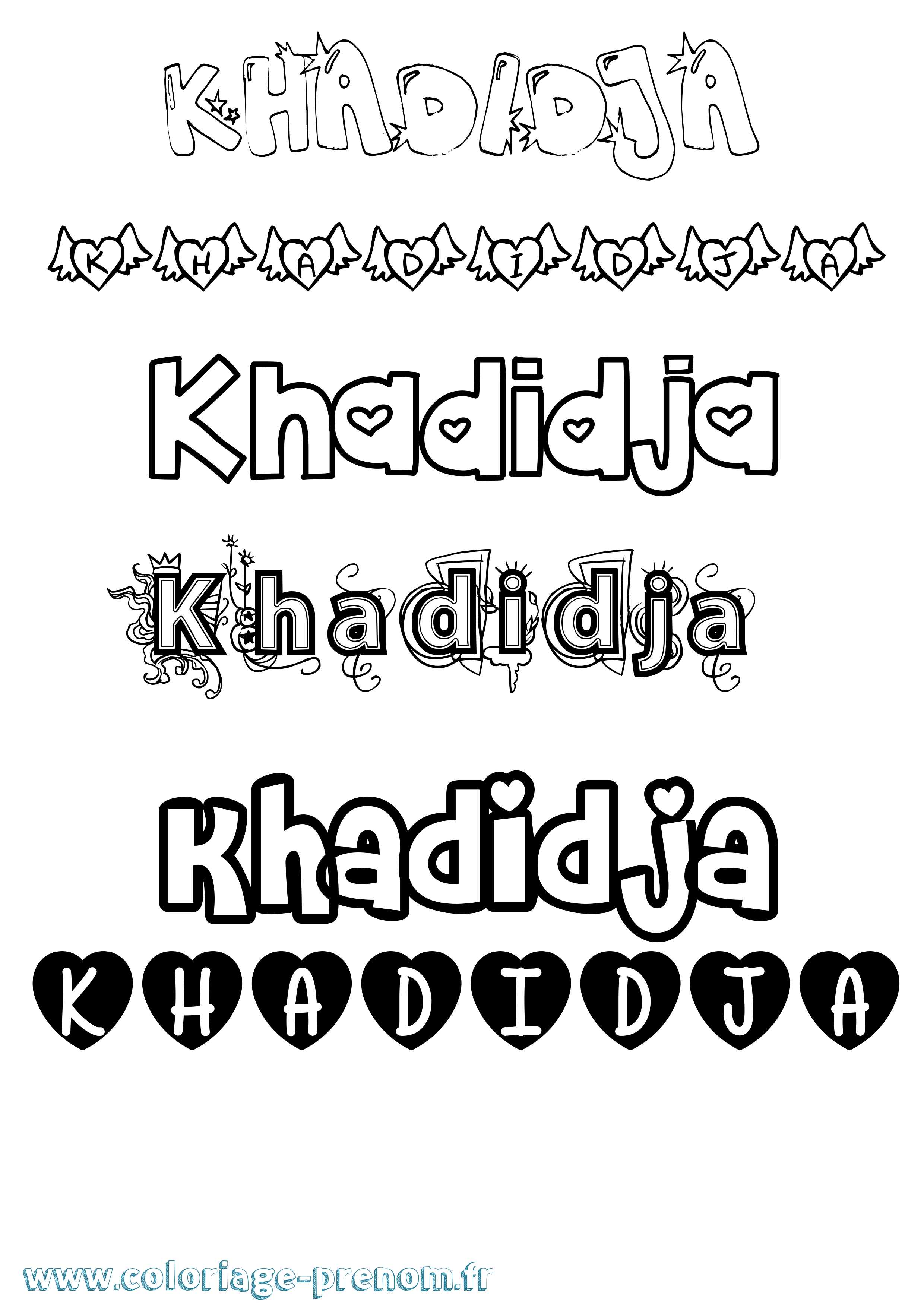 Coloriage prénom Khadidja Girly