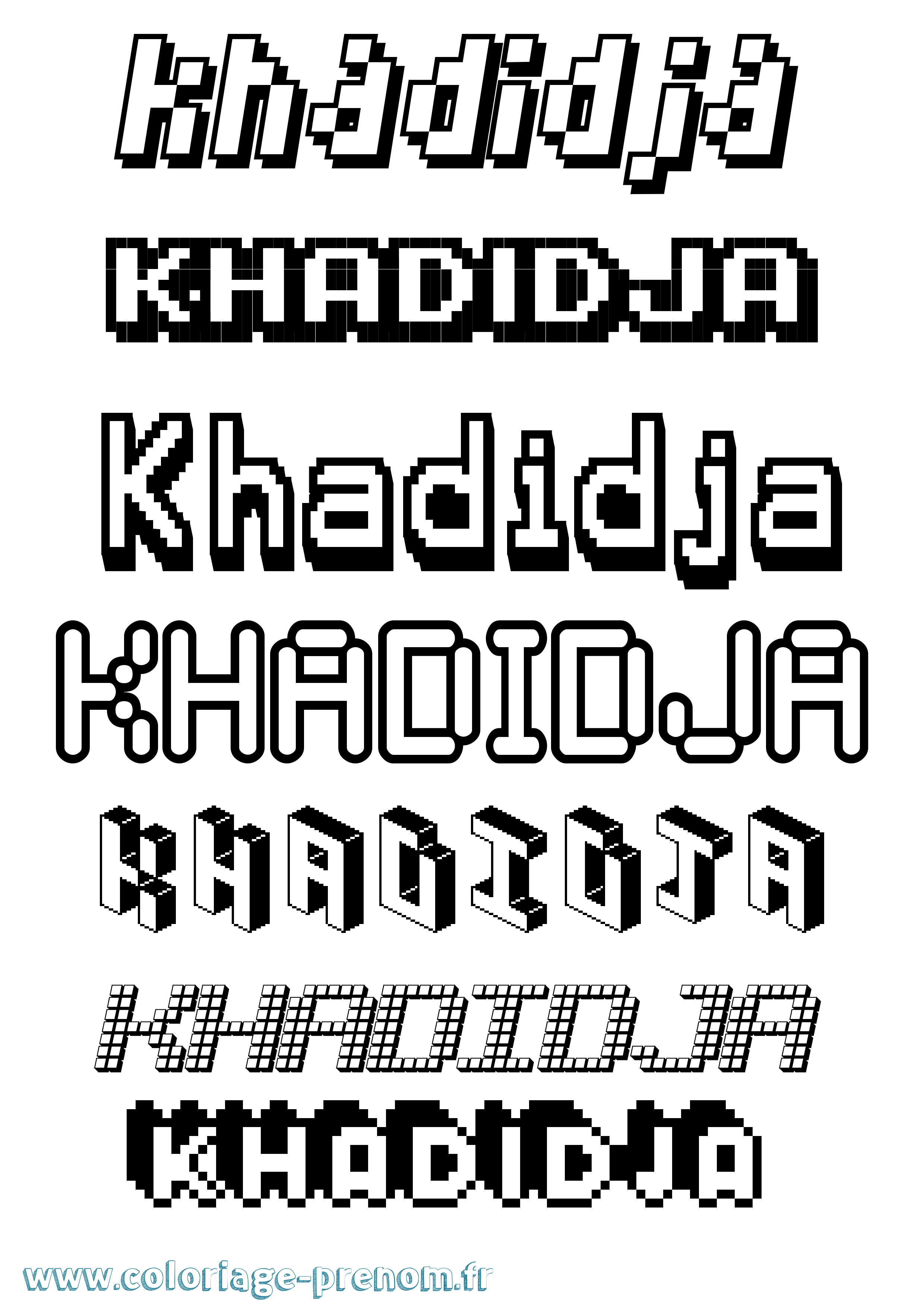 Coloriage prénom Khadidja Pixel
