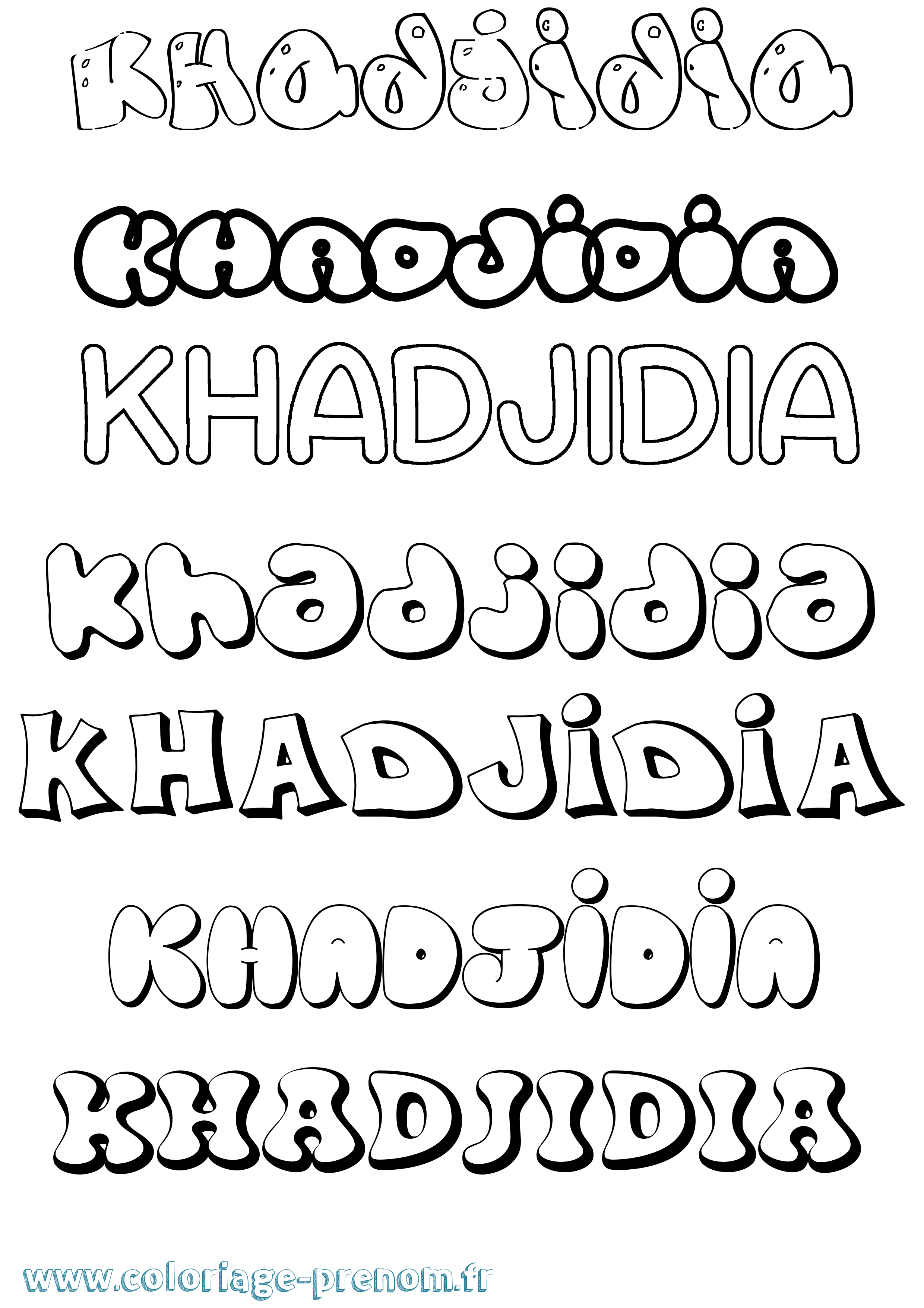 Coloriage prénom Khadjidia Bubble