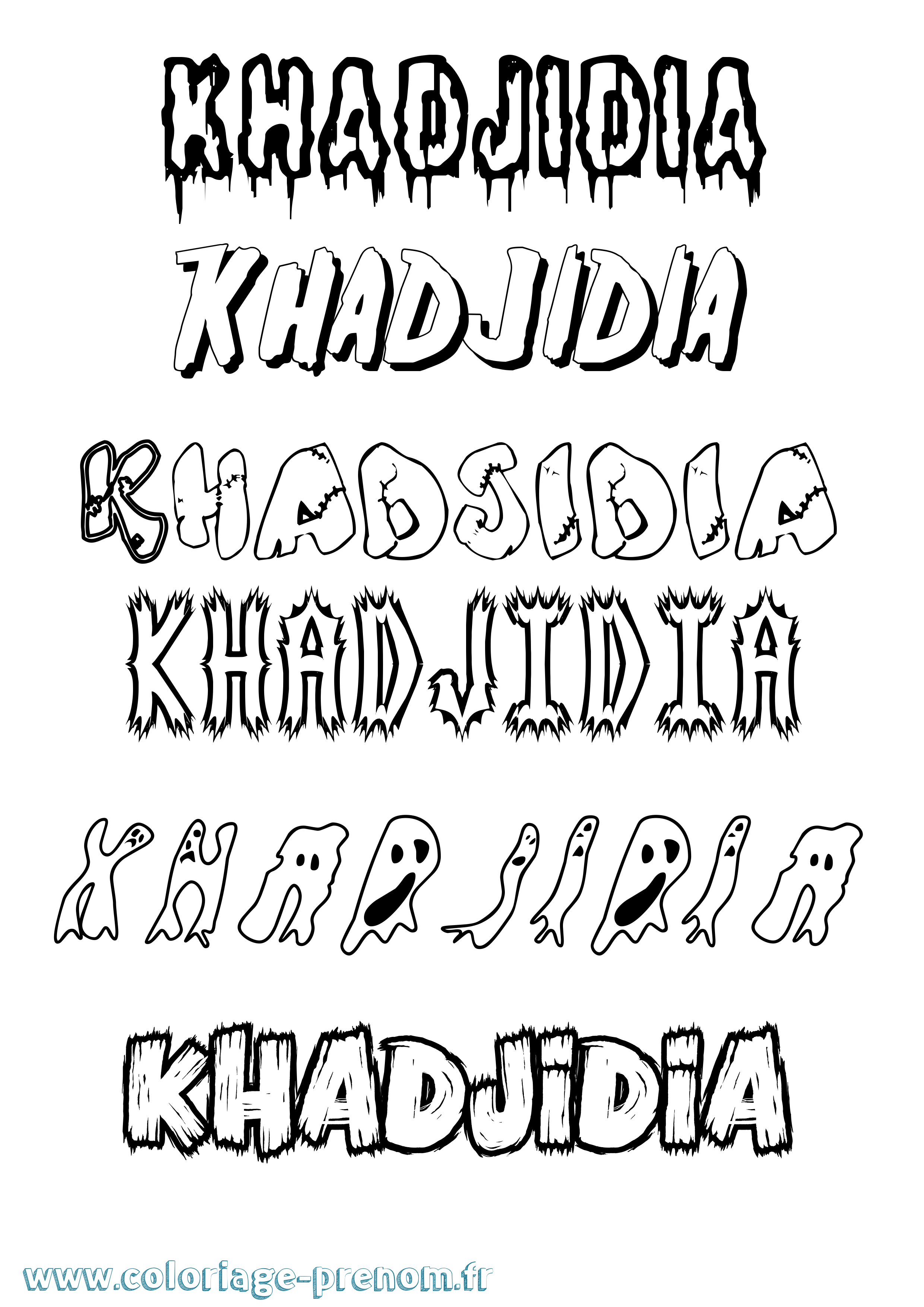 Coloriage prénom Khadjidia Frisson