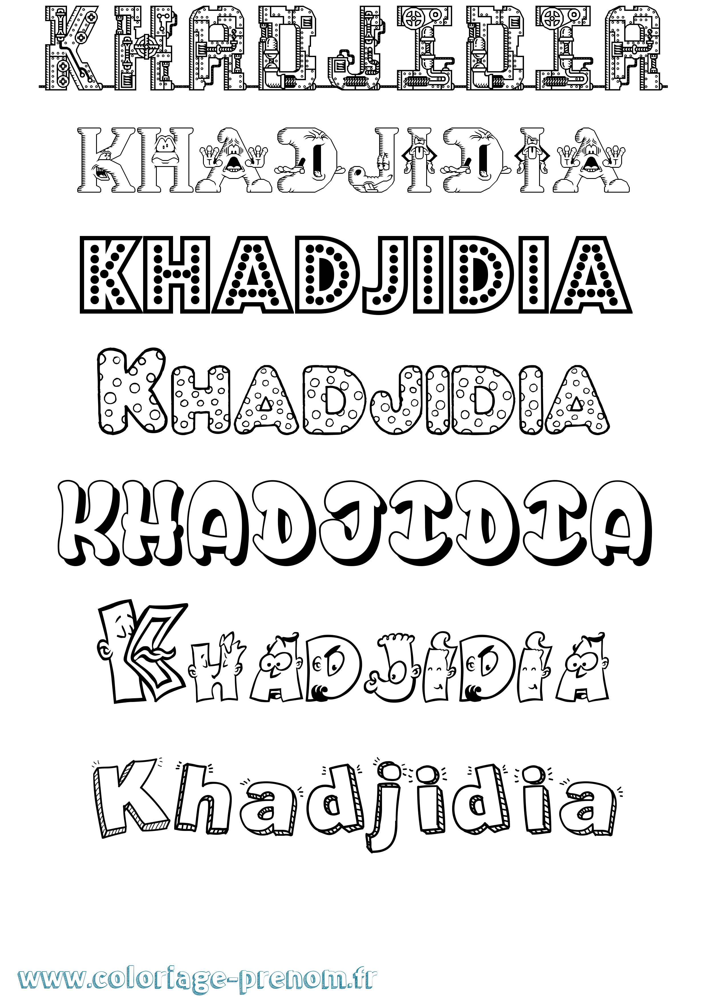 Coloriage prénom Khadjidia Fun