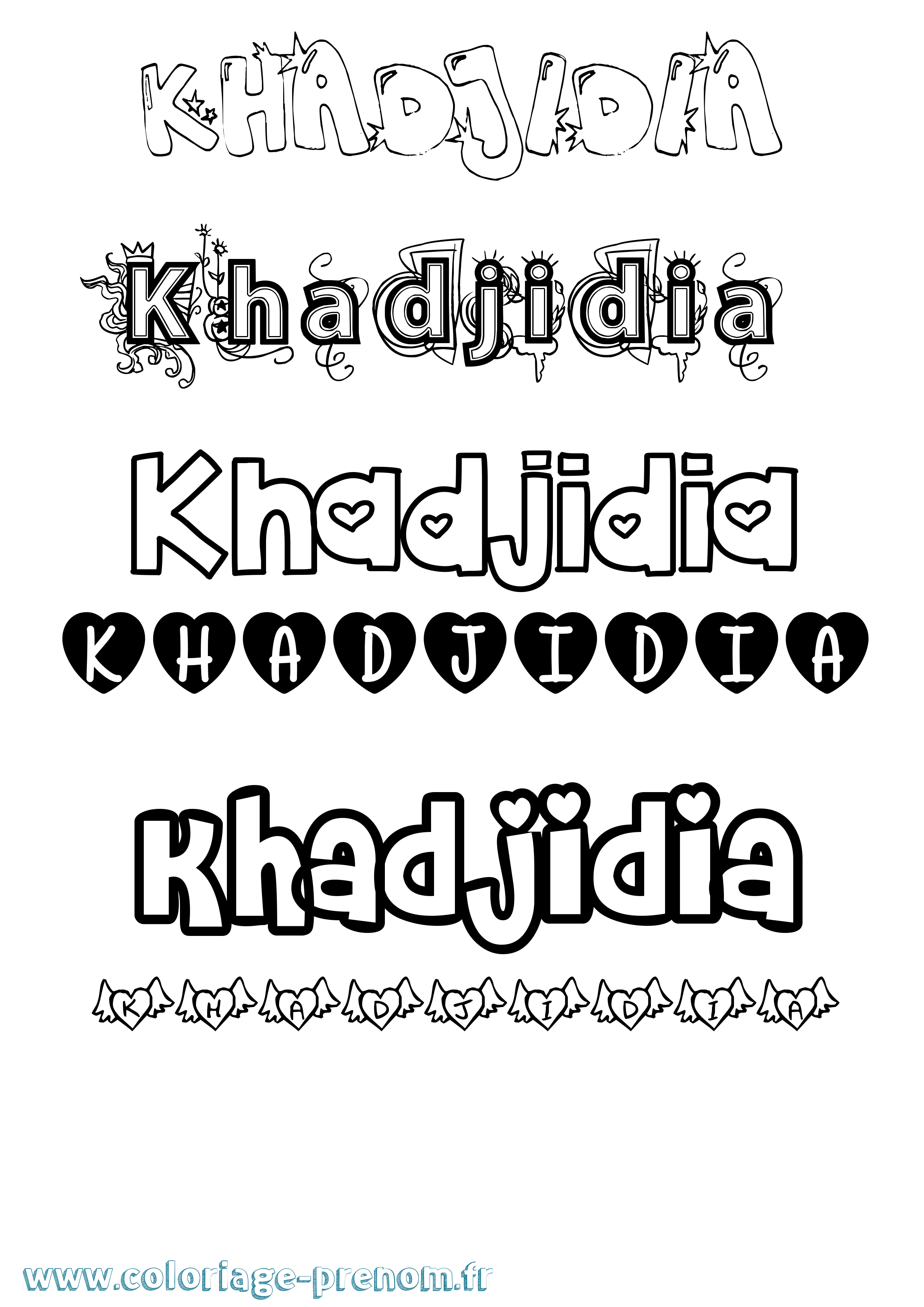 Coloriage prénom Khadjidia Girly