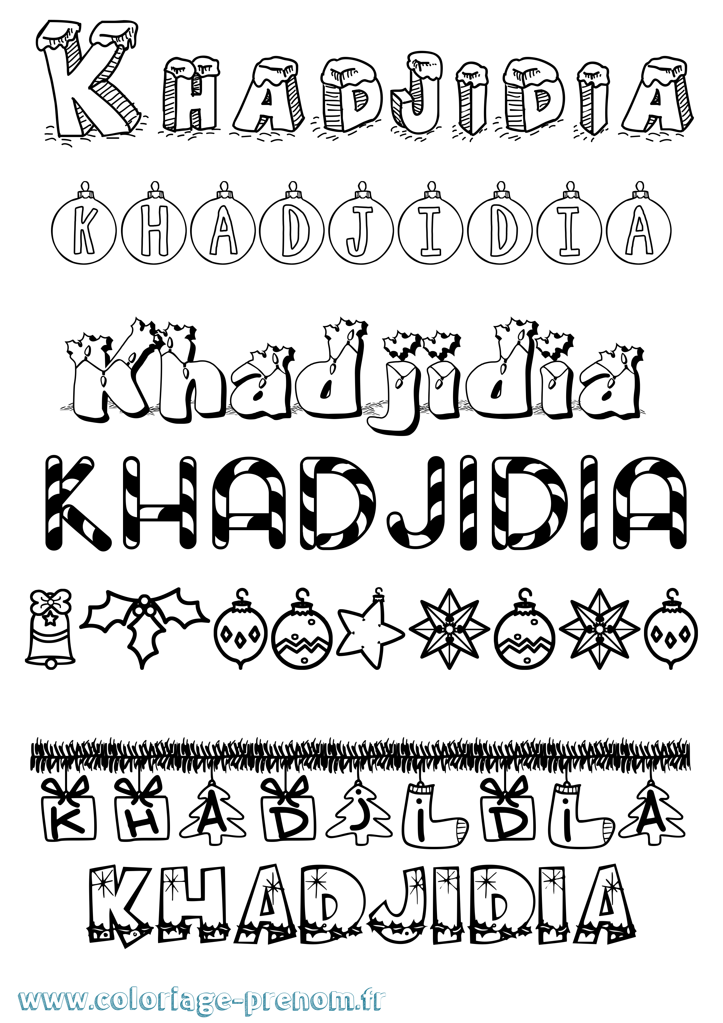 Coloriage prénom Khadjidia Noël