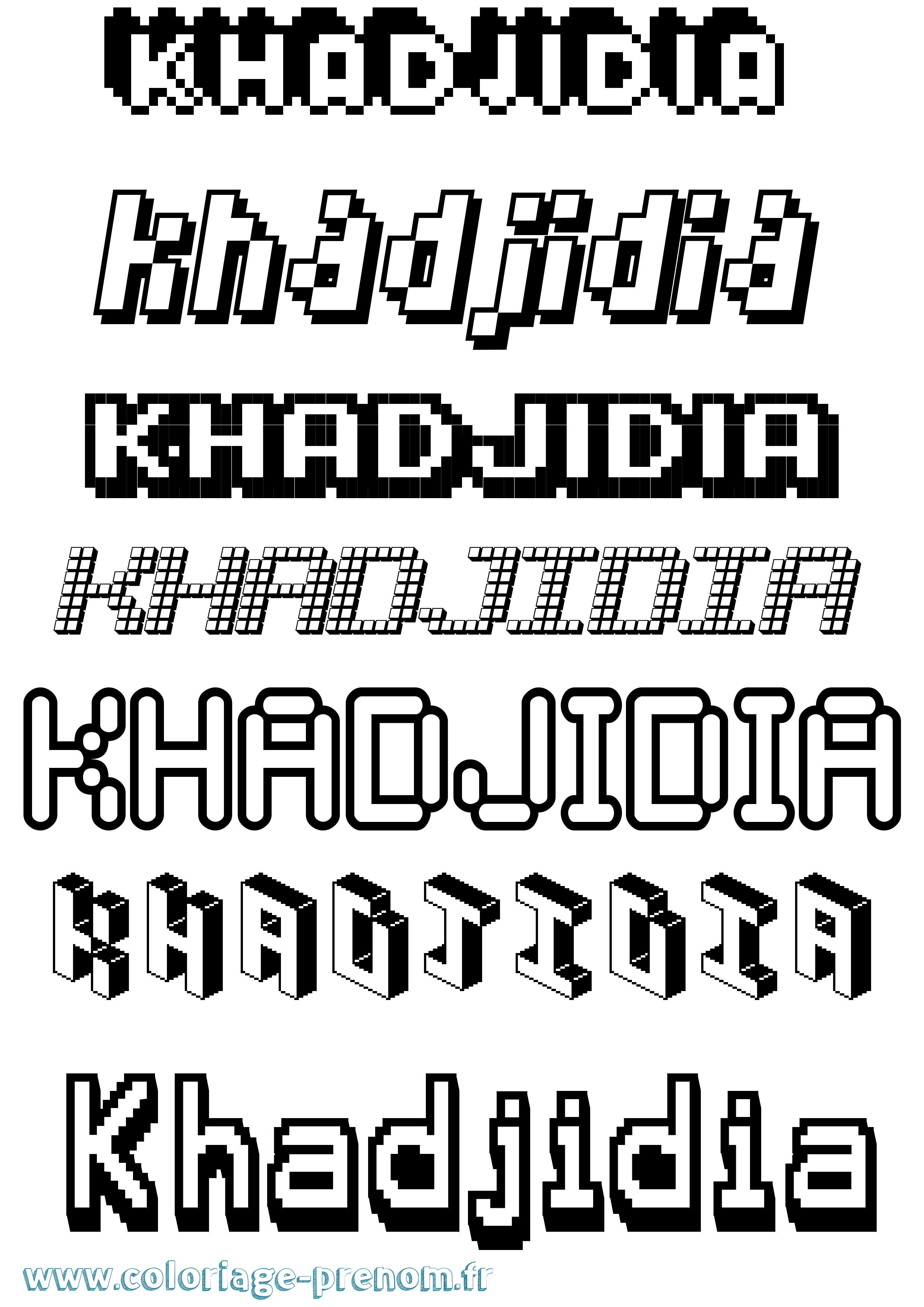 Coloriage prénom Khadjidia Pixel