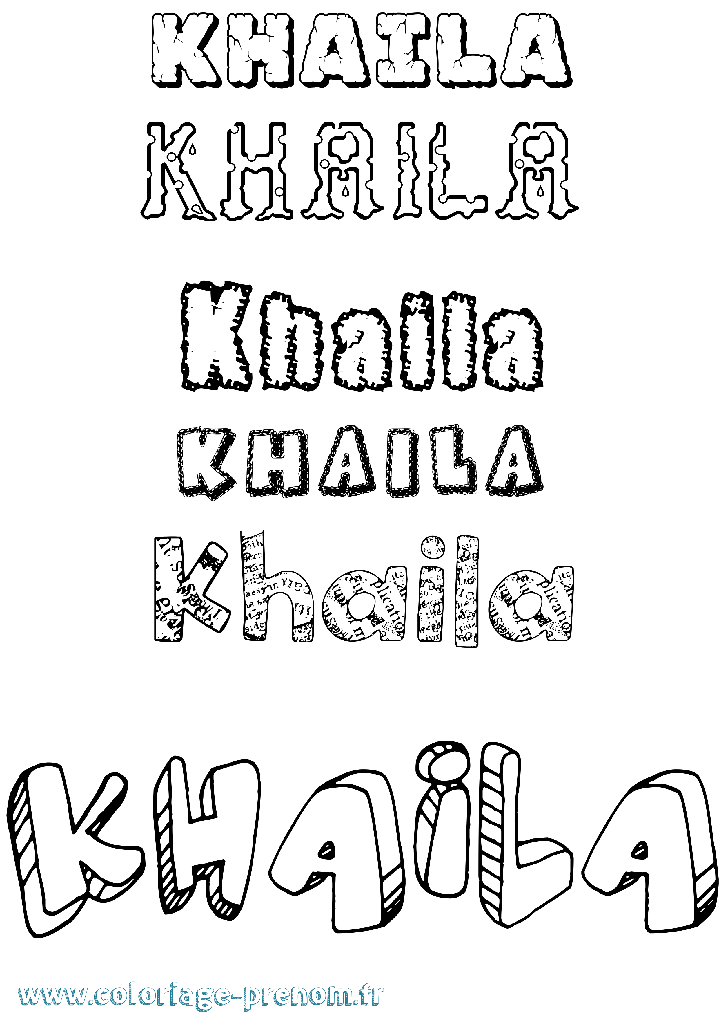 Coloriage prénom Khaila Destructuré