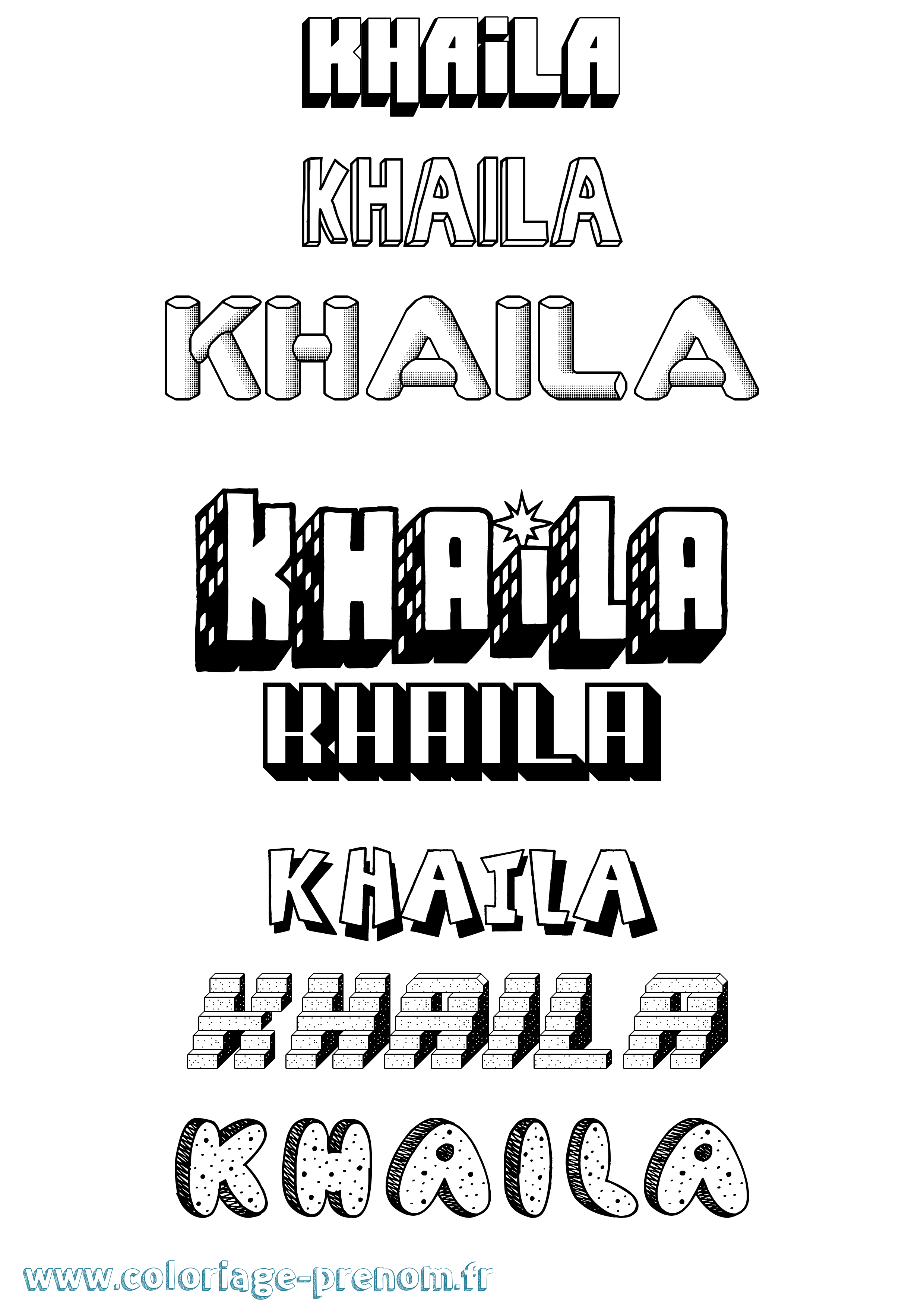 Coloriage prénom Khaila Effet 3D