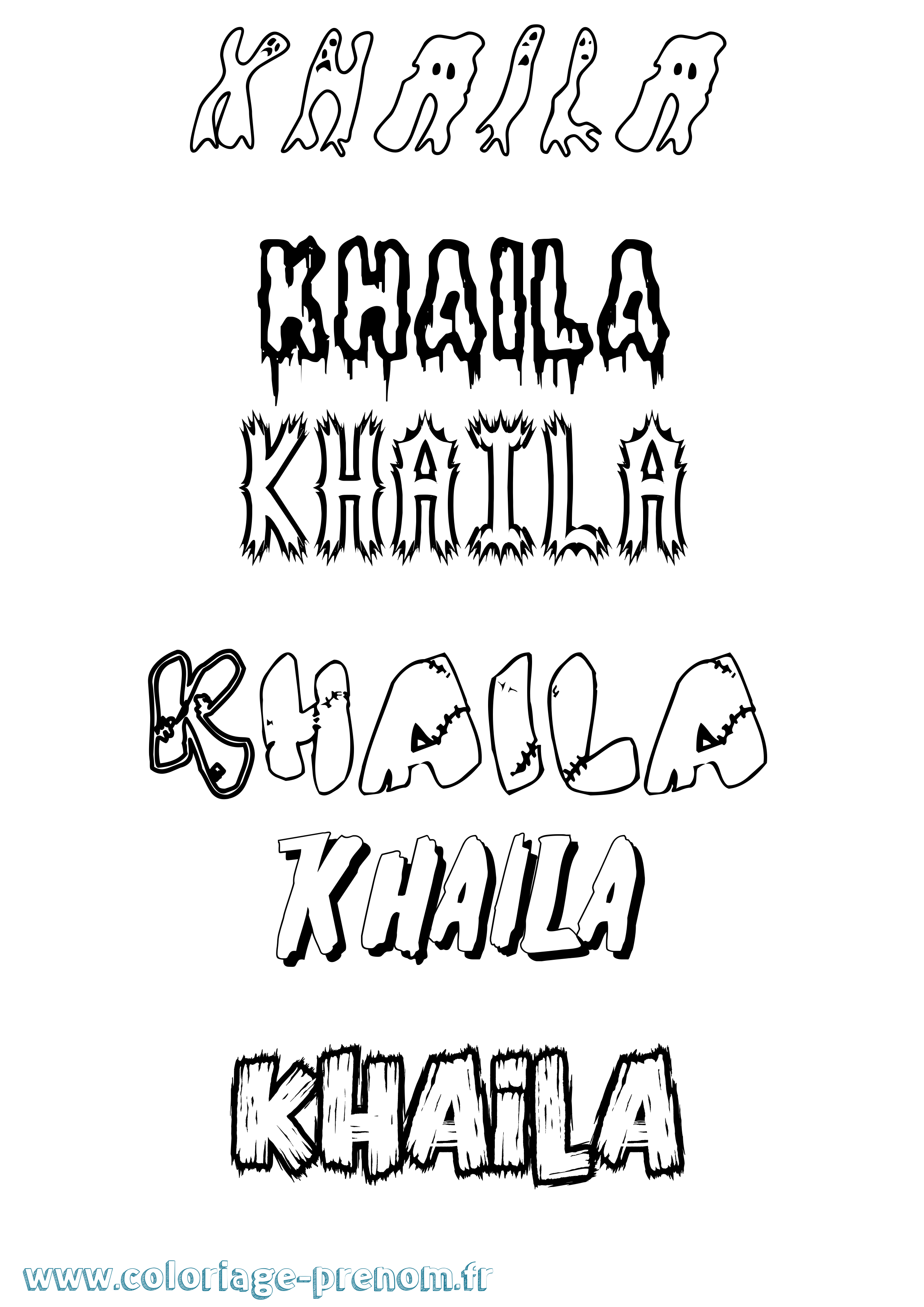 Coloriage prénom Khaila Frisson