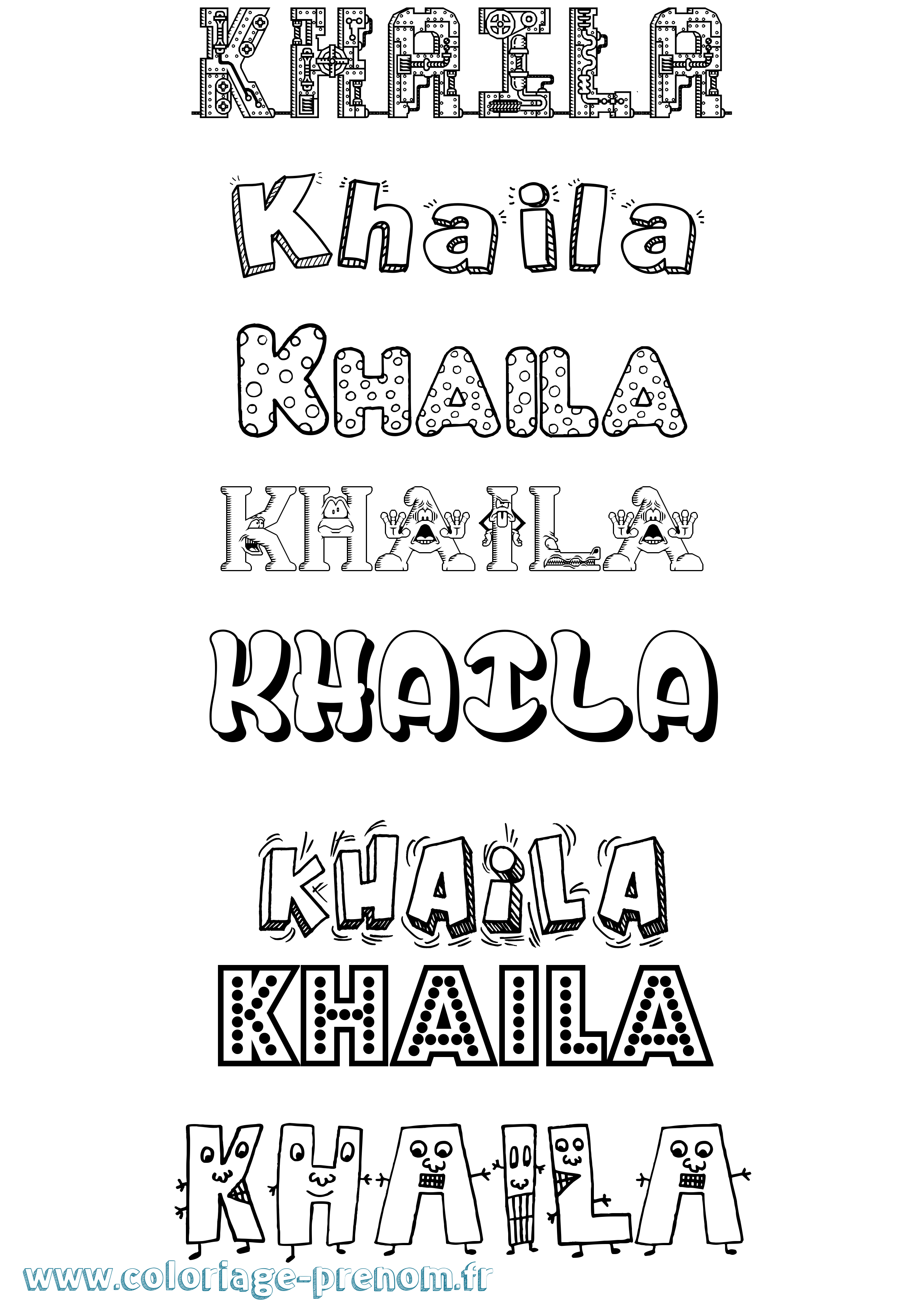 Coloriage prénom Khaila Fun