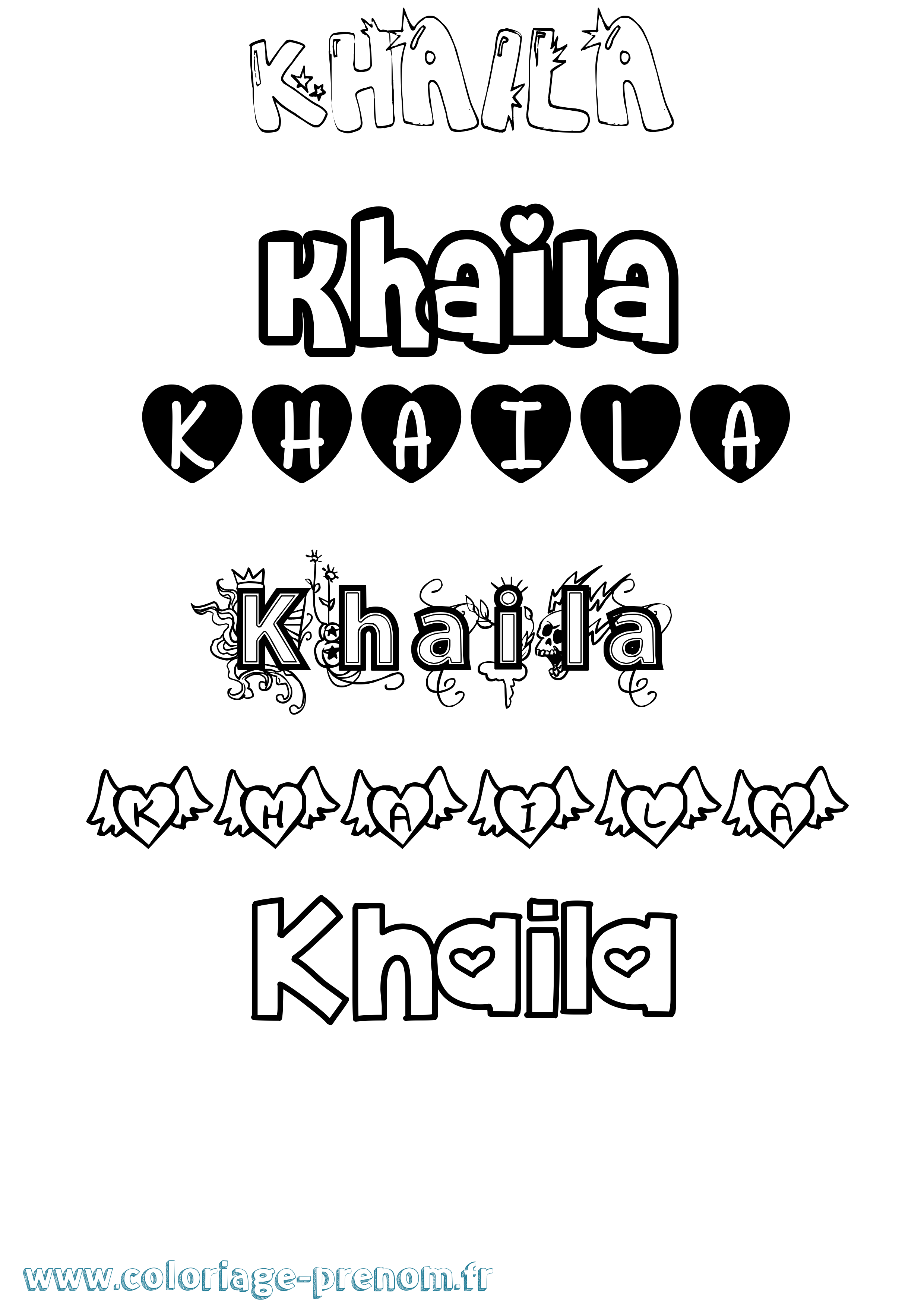 Coloriage prénom Khaila Girly