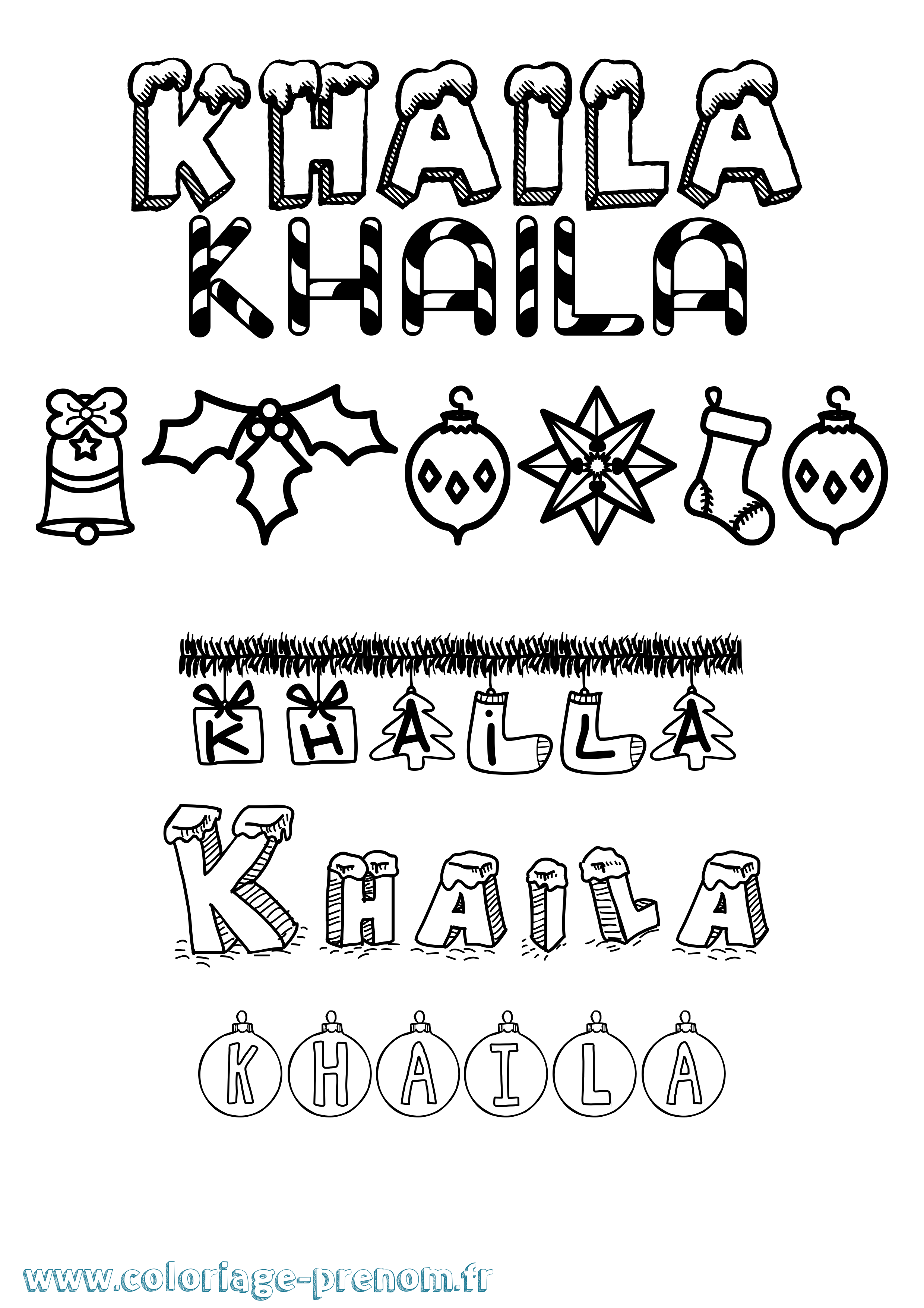 Coloriage prénom Khaila Noël