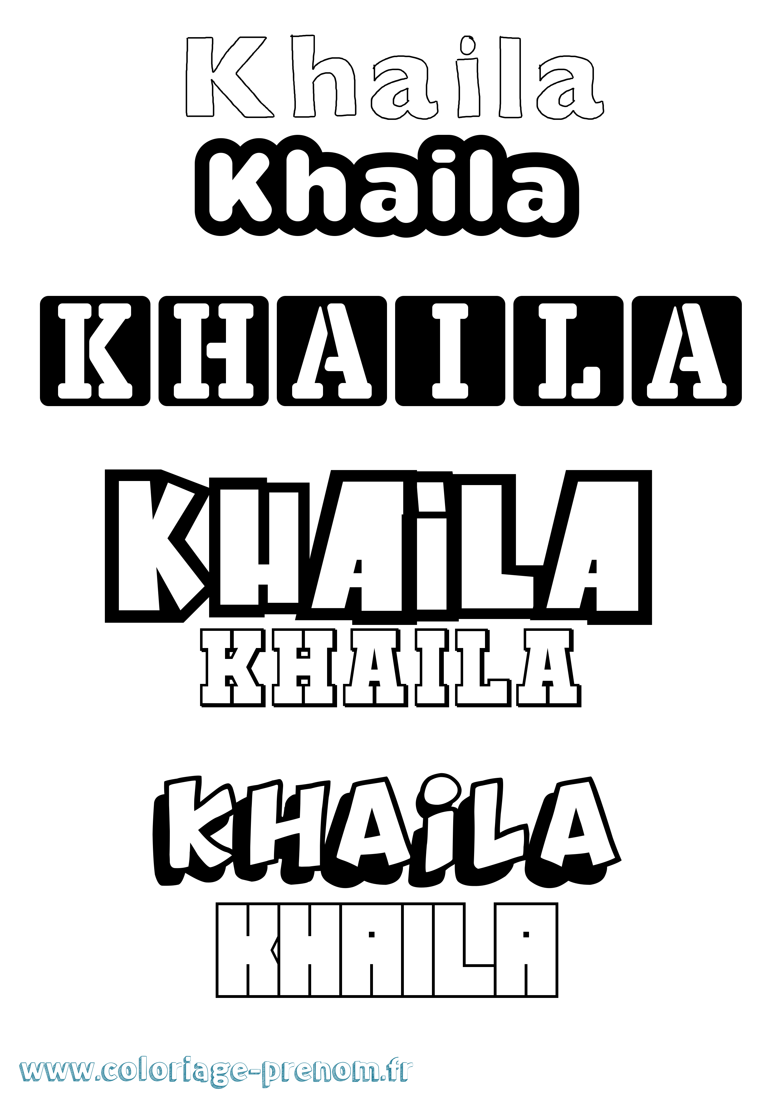 Coloriage prénom Khaila Simple