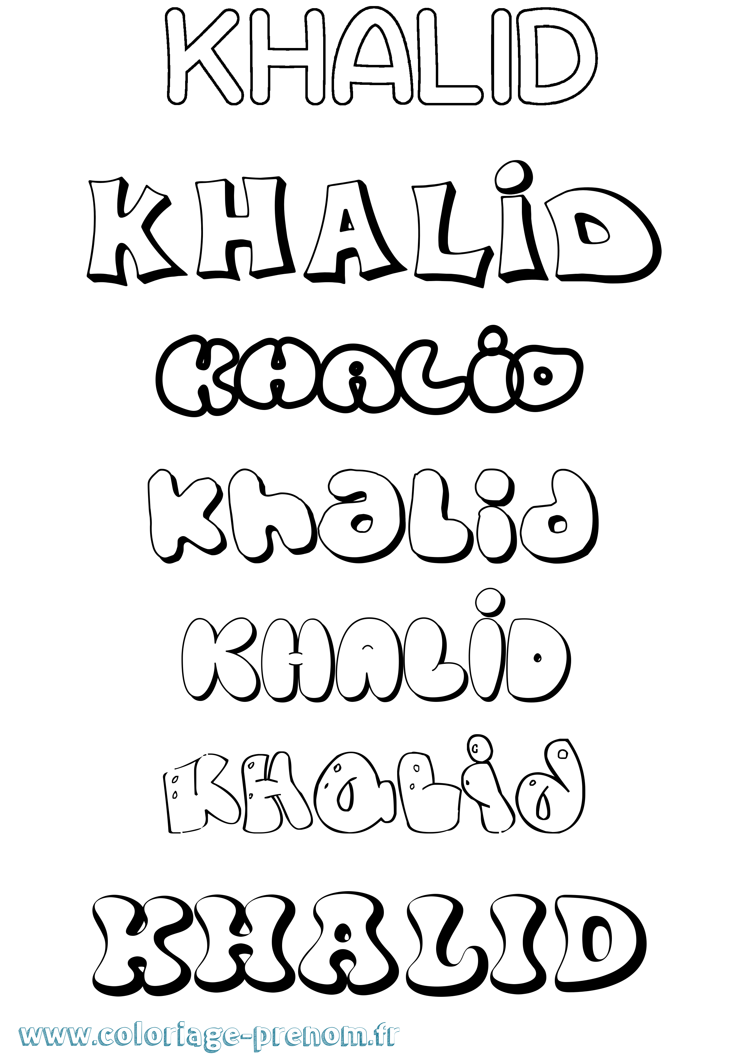 Coloriage prénom Khalid Bubble