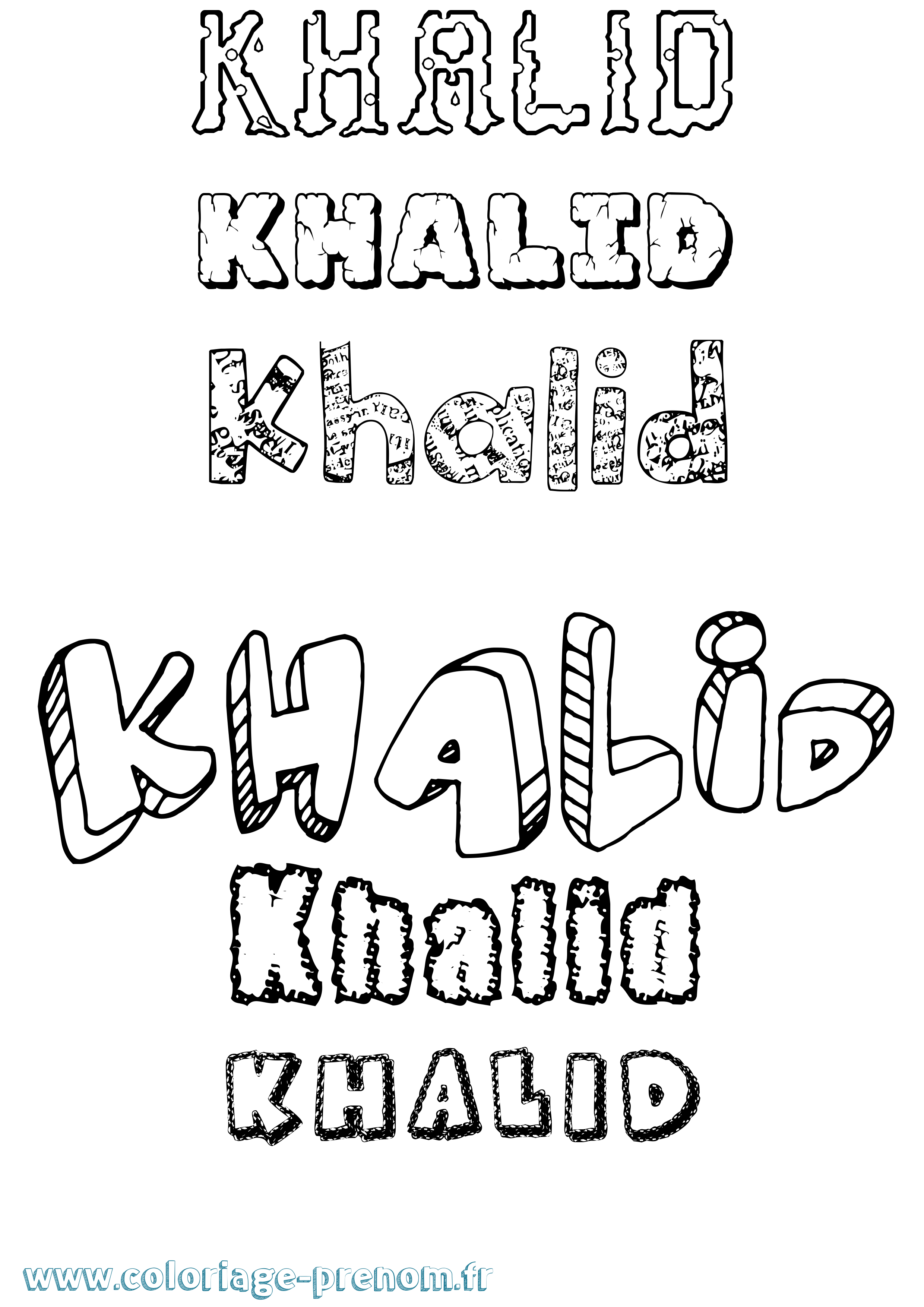 Coloriage prénom Khalid Destructuré