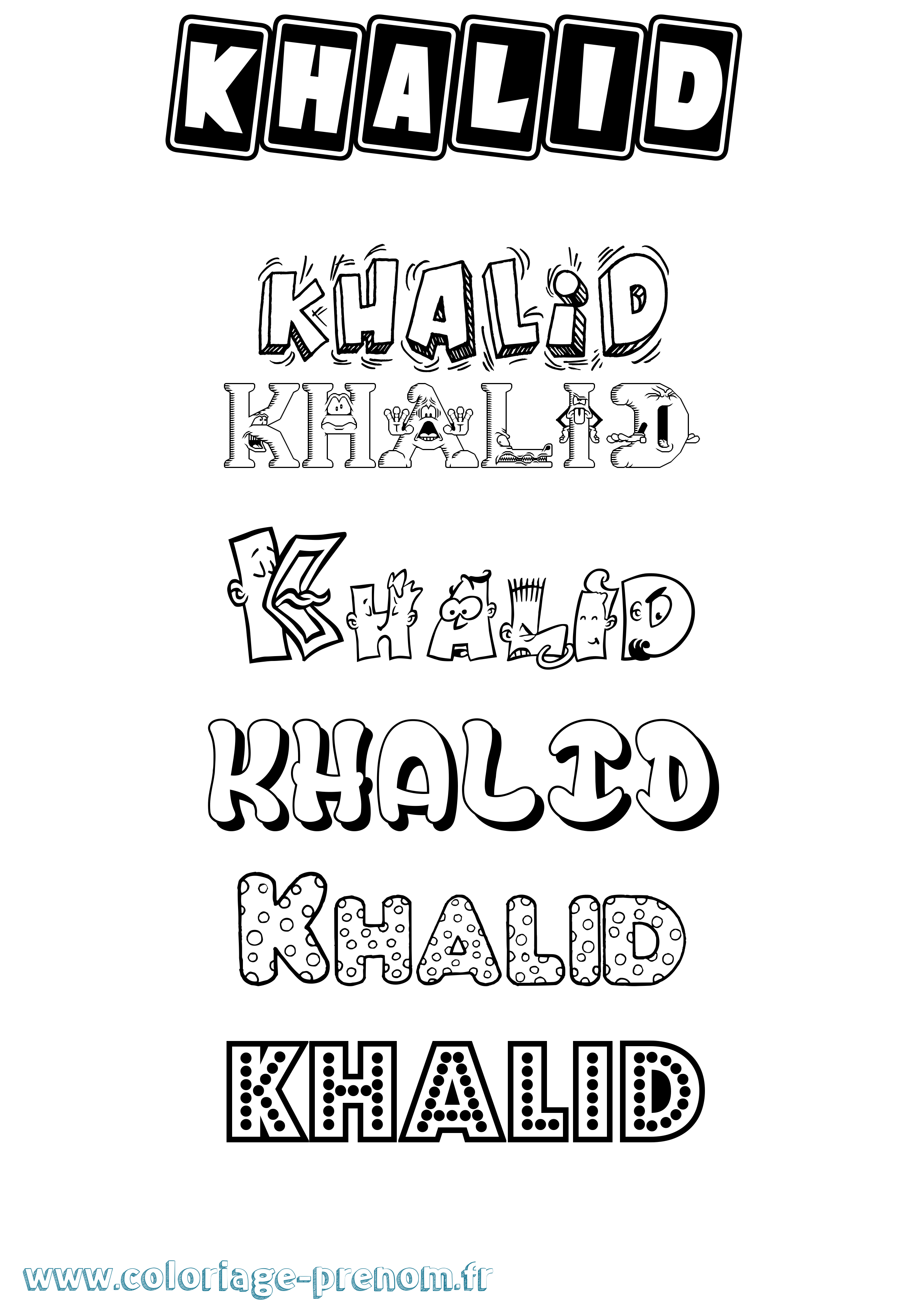 Coloriage prénom Khalid Fun