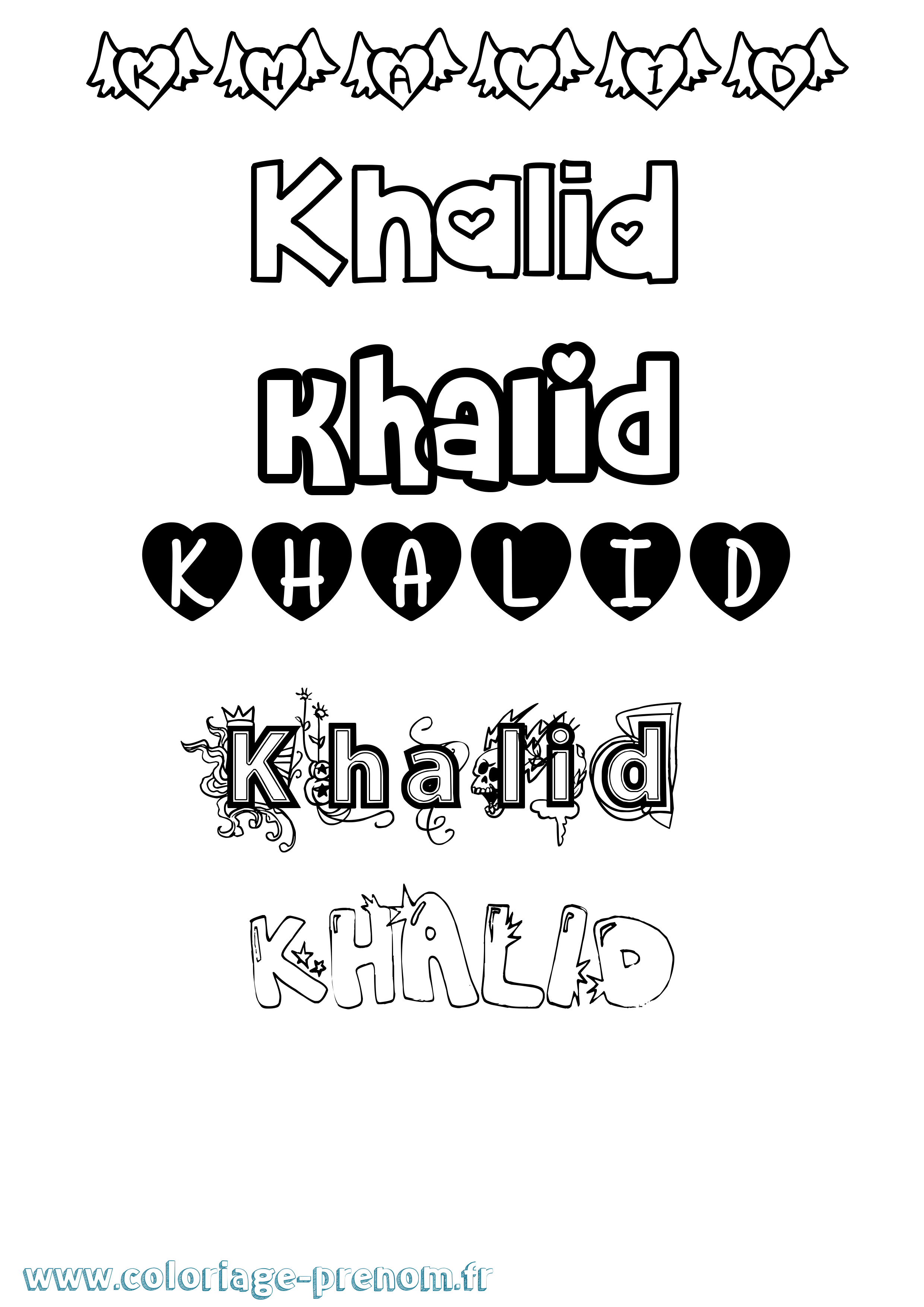 Coloriage prénom Khalid Girly