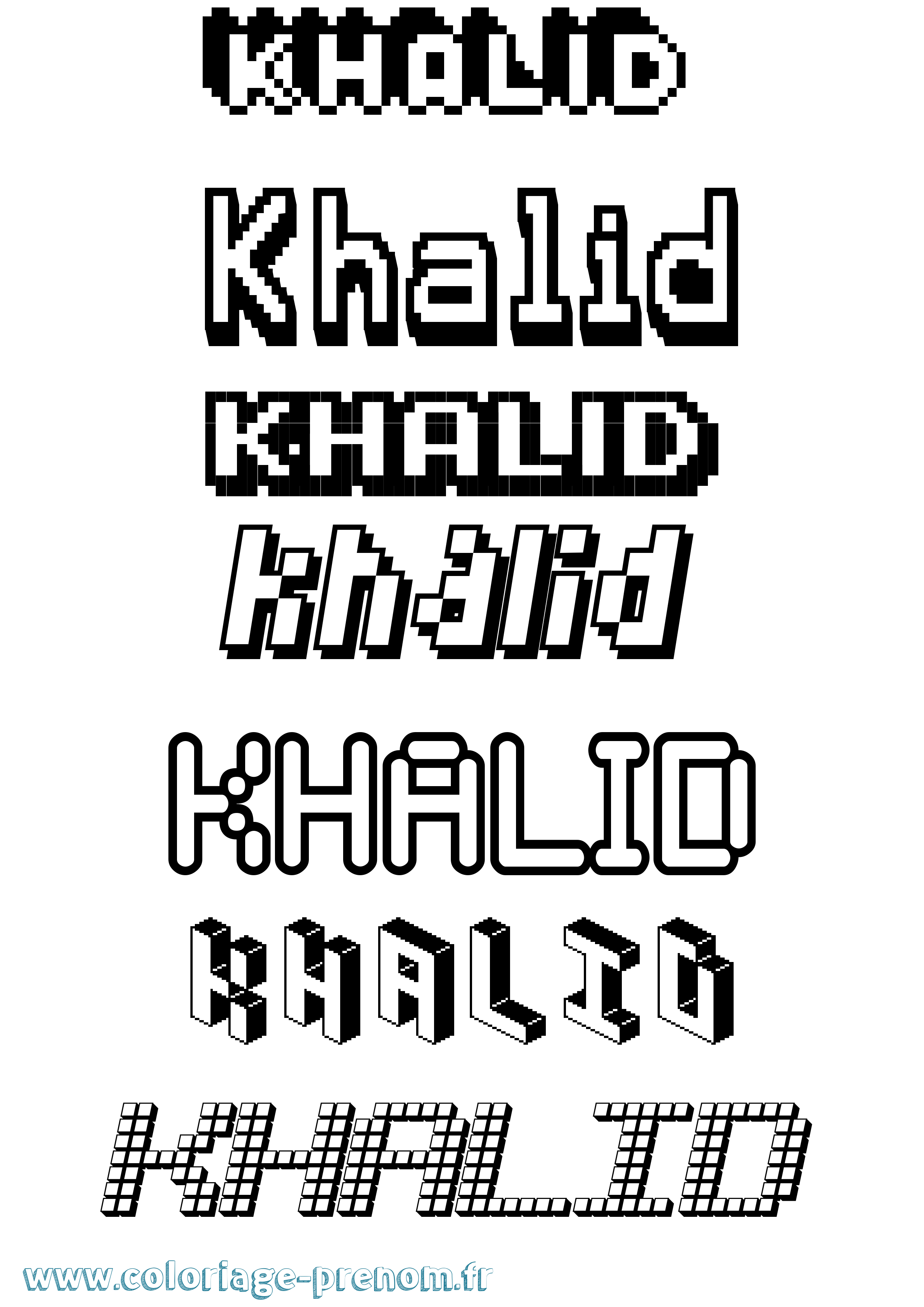 Coloriage prénom Khalid Pixel