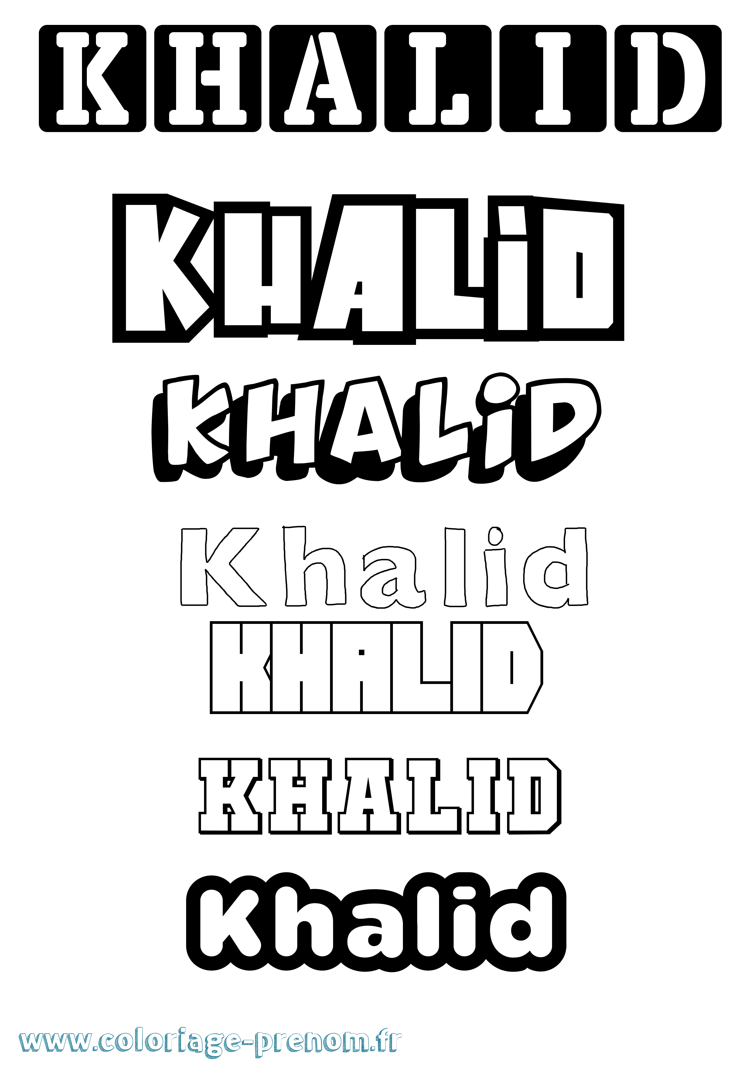 Coloriage prénom Khalid Simple