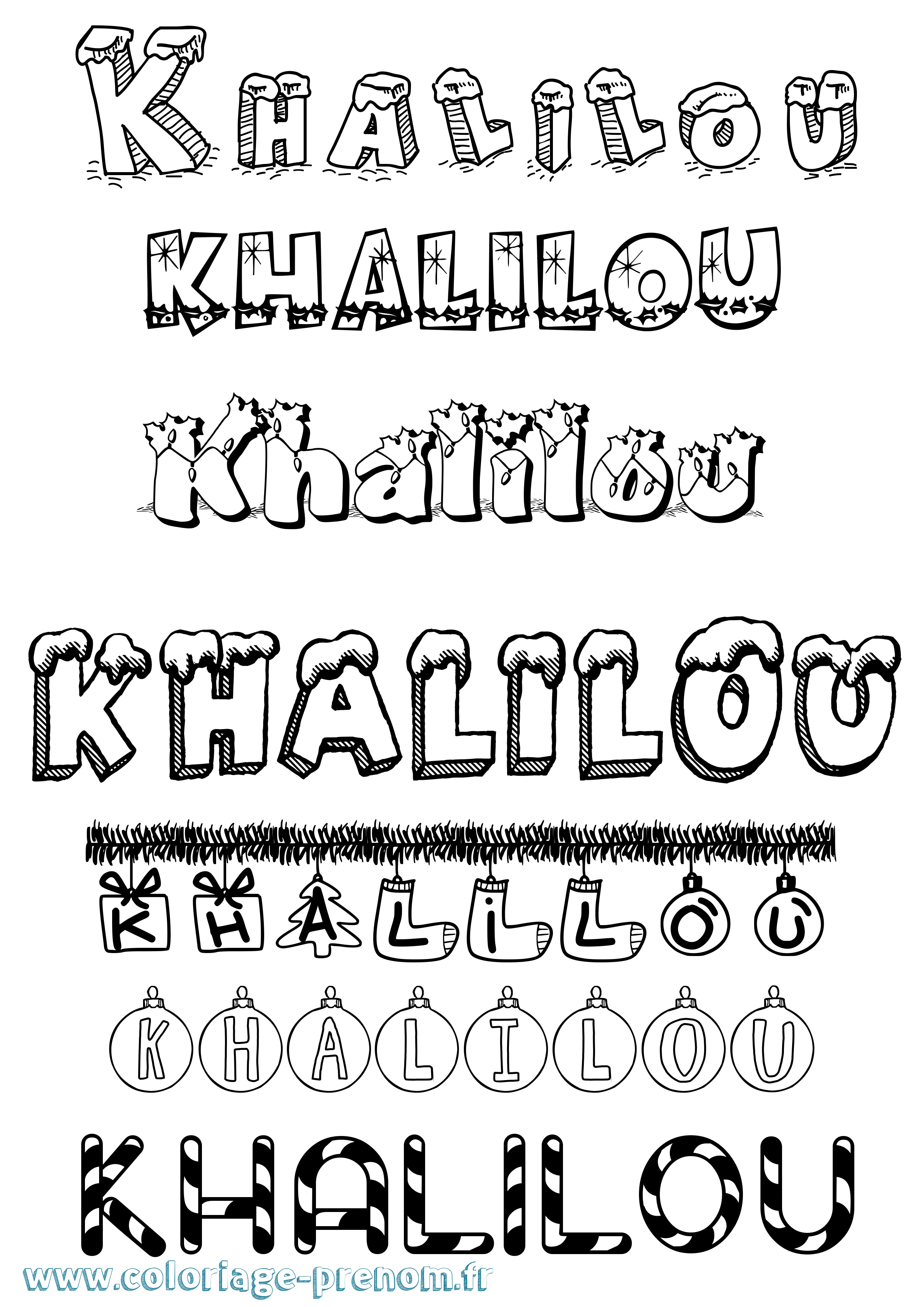 Coloriage prénom Khalilou Noël