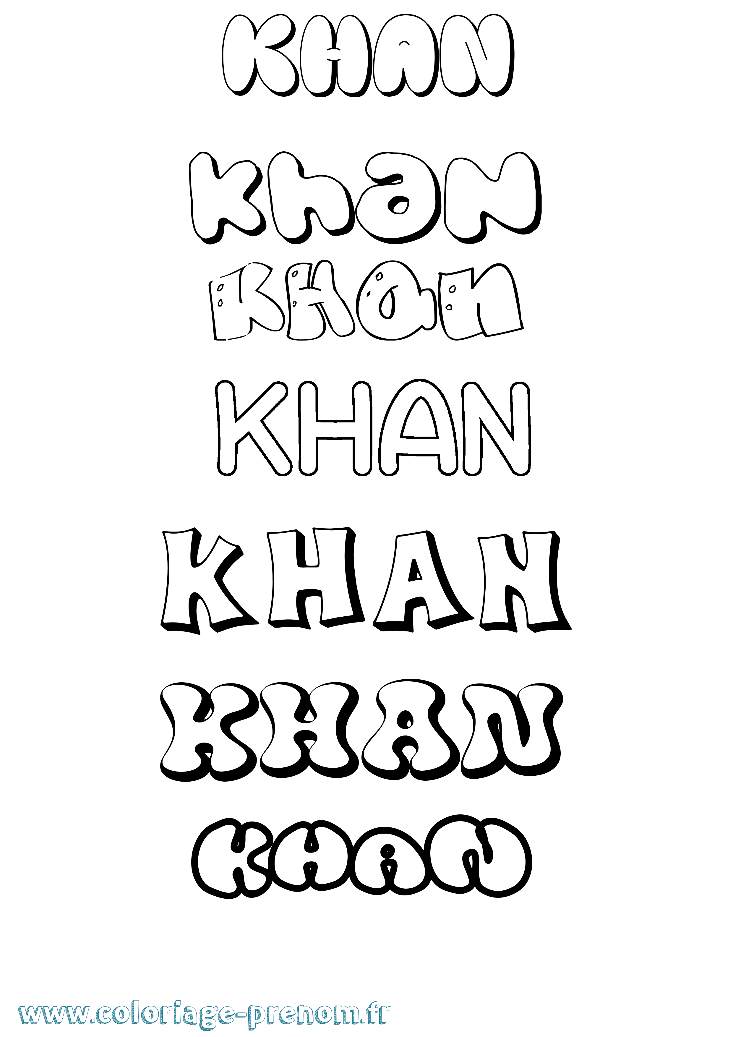 Coloriage prénom Khan Bubble