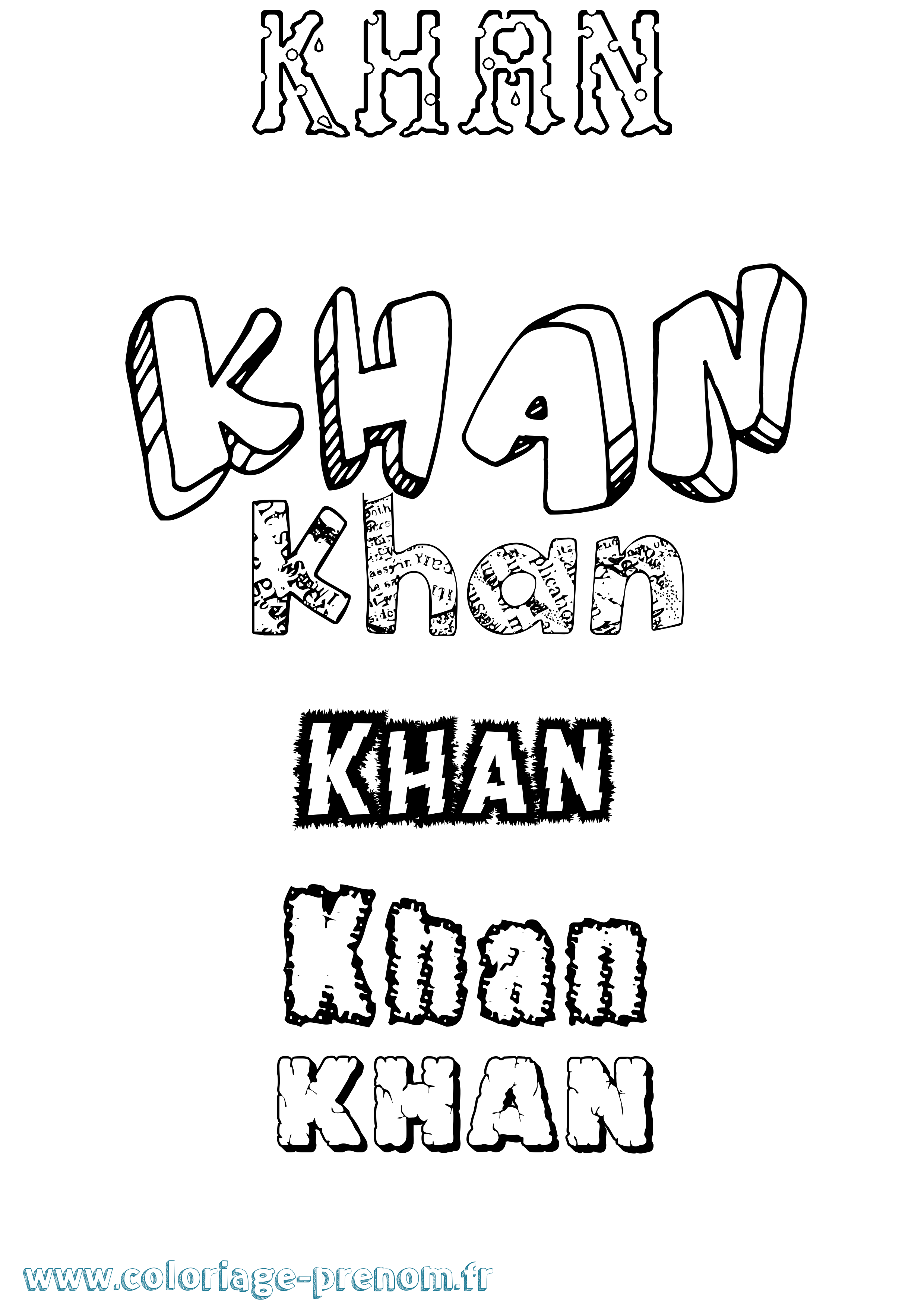 Coloriage Khan Destructuré Coloriage prénom Khan Destructuré