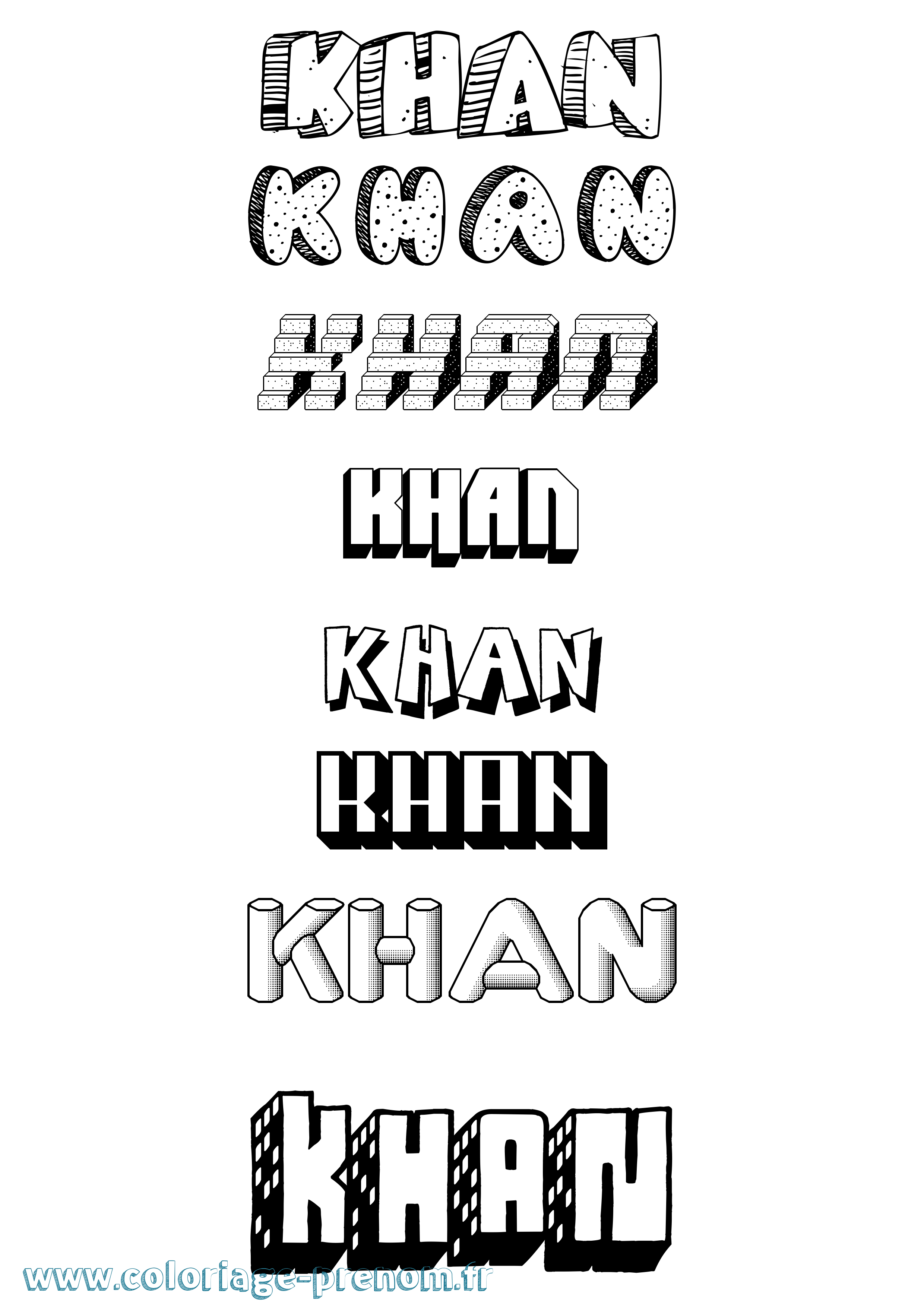 Coloriage prénom Khan Effet 3D