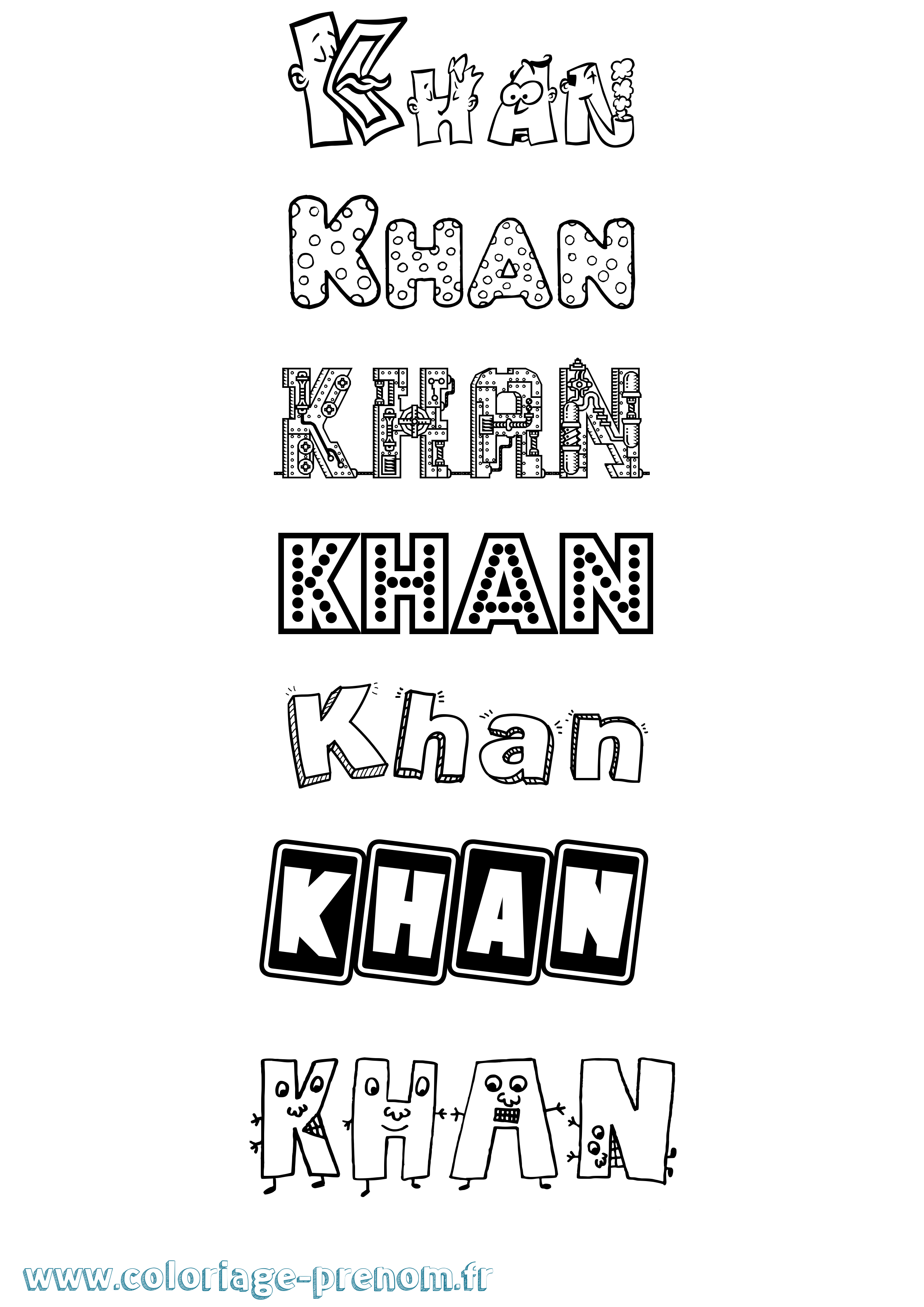 Coloriage prénom Khan Fun