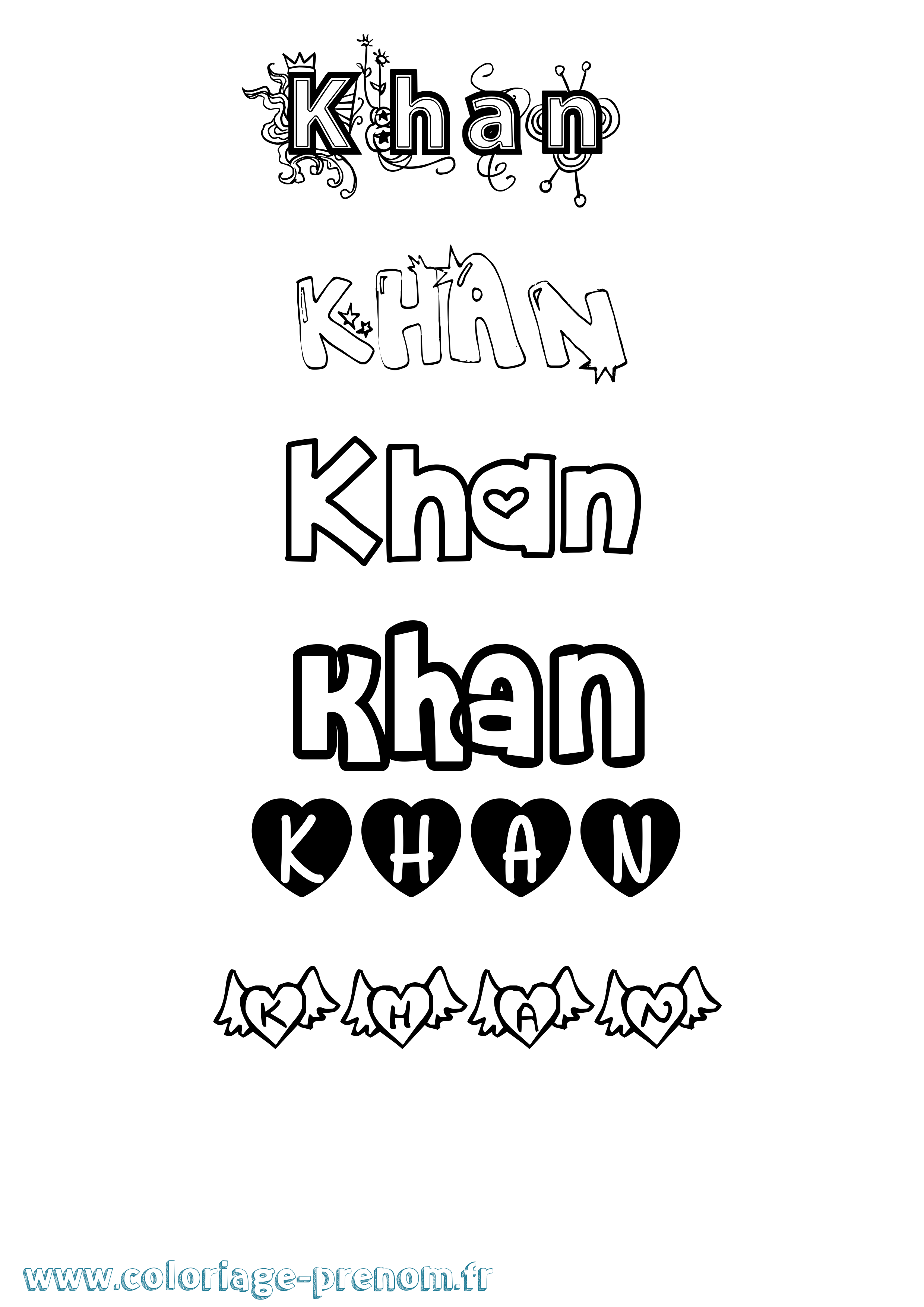 Coloriage prénom Khan Girly