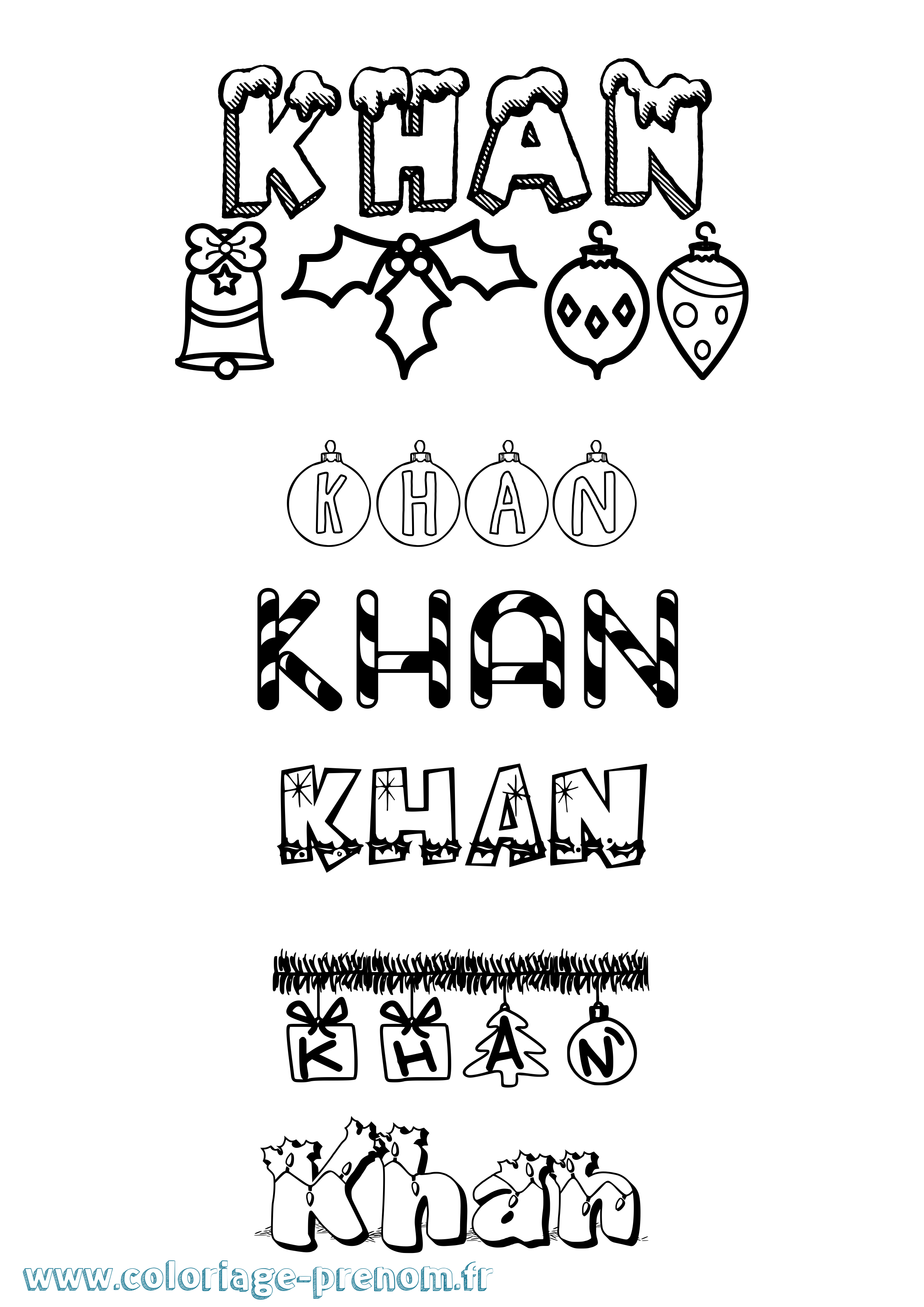Coloriage Khan Noël Coloriage prénom Khan Noël