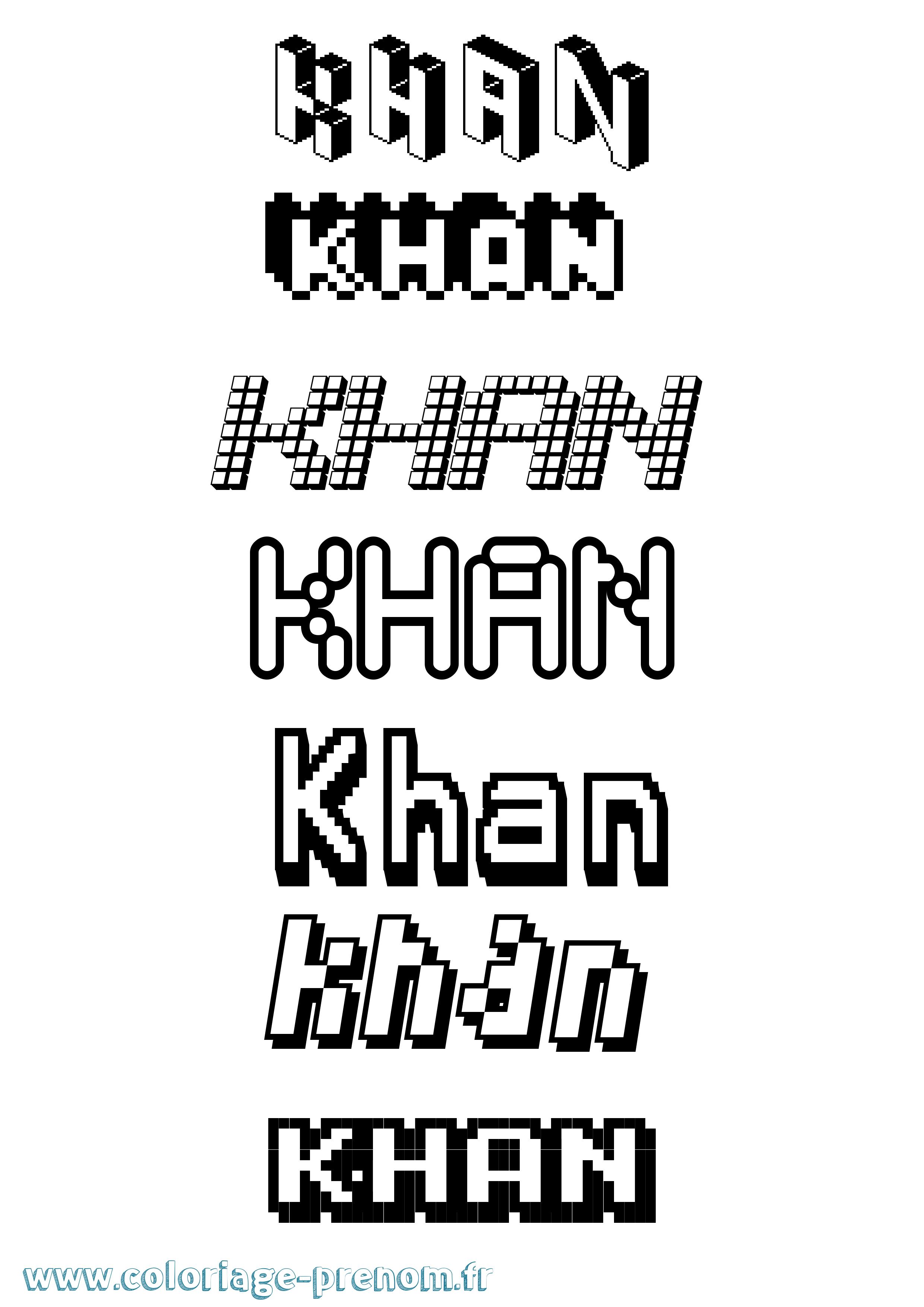 Coloriage prénom Khan Pixel