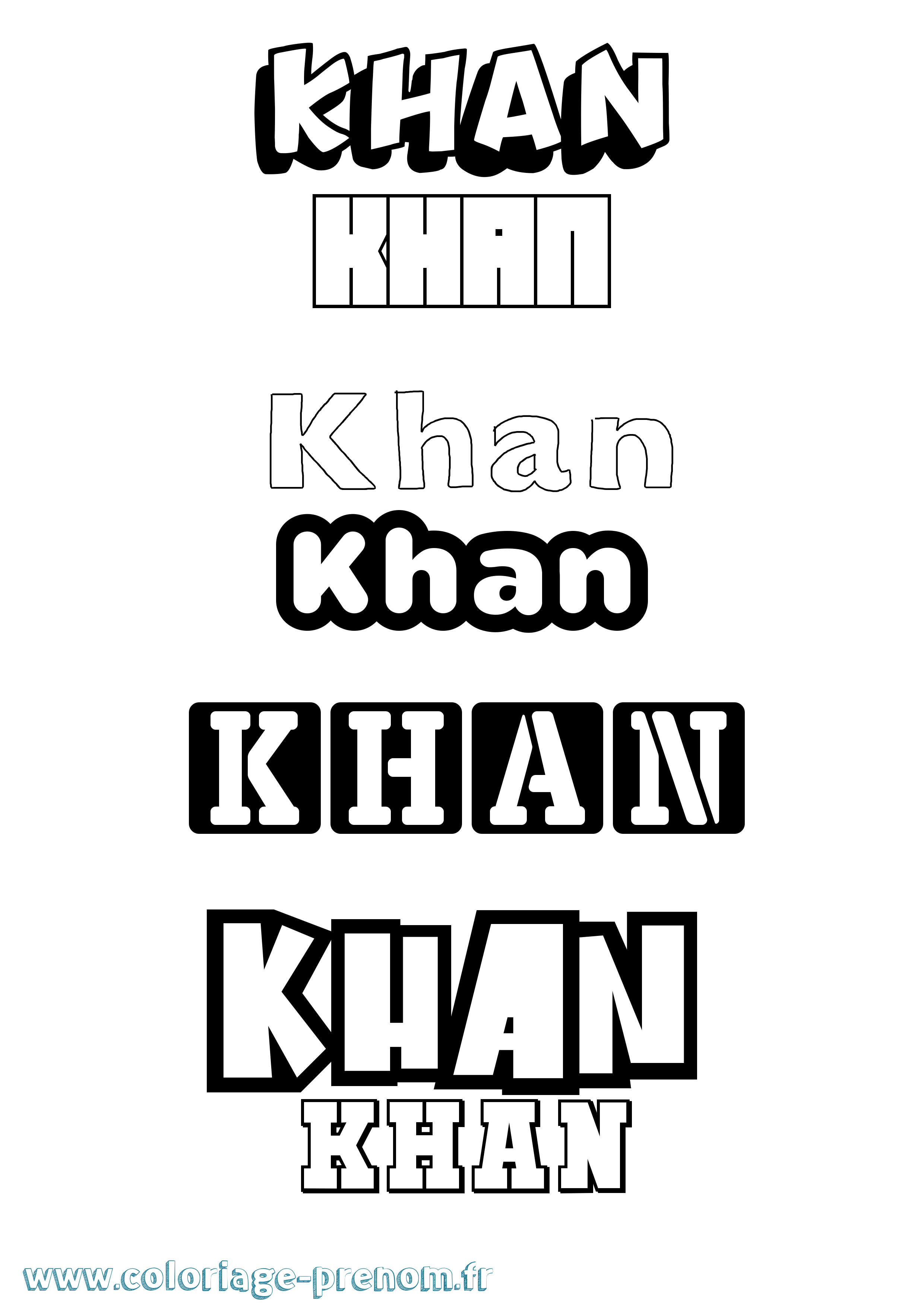 Coloriage prénom Khan Simple
