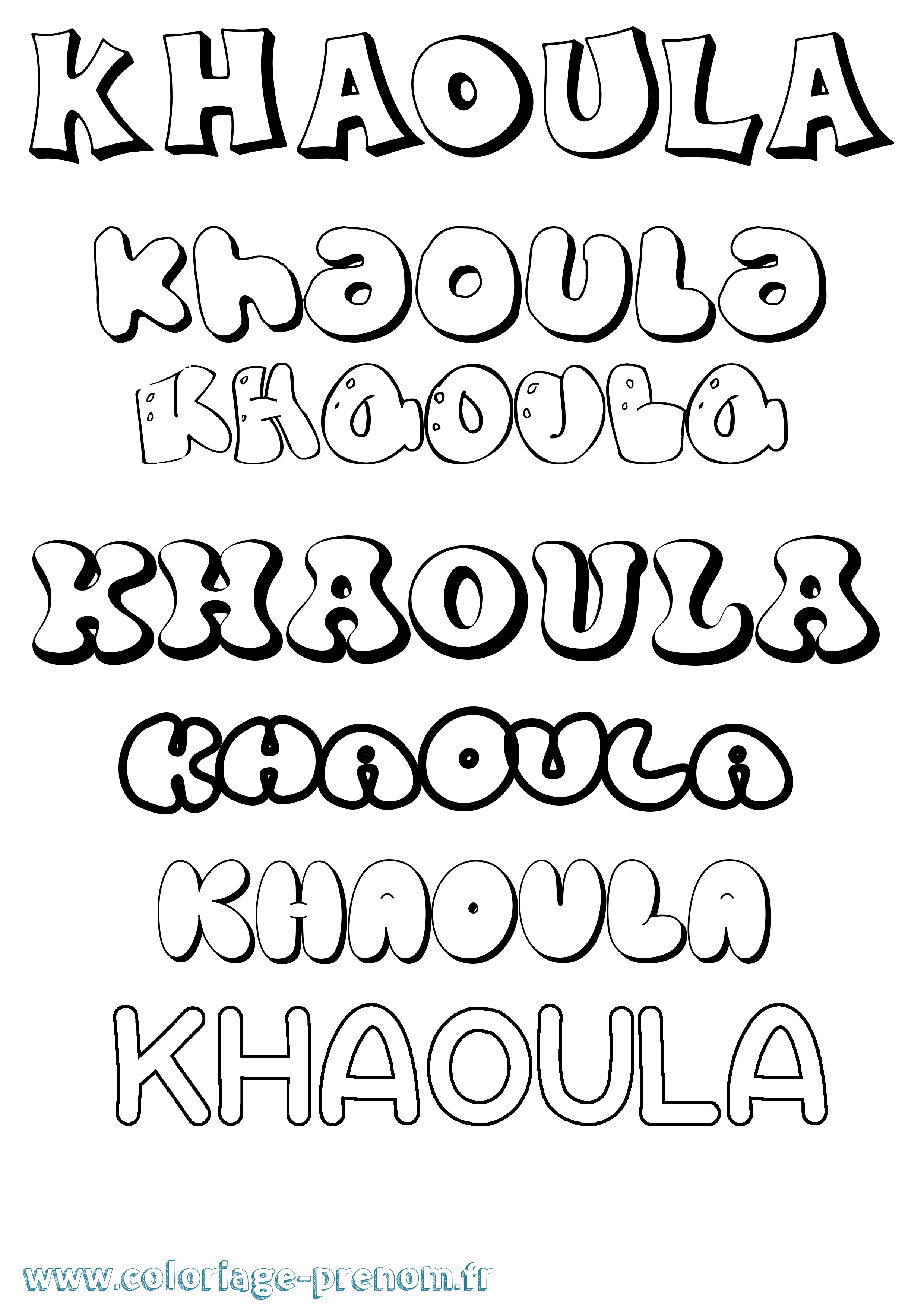 Coloriage prénom Khaoula Bubble