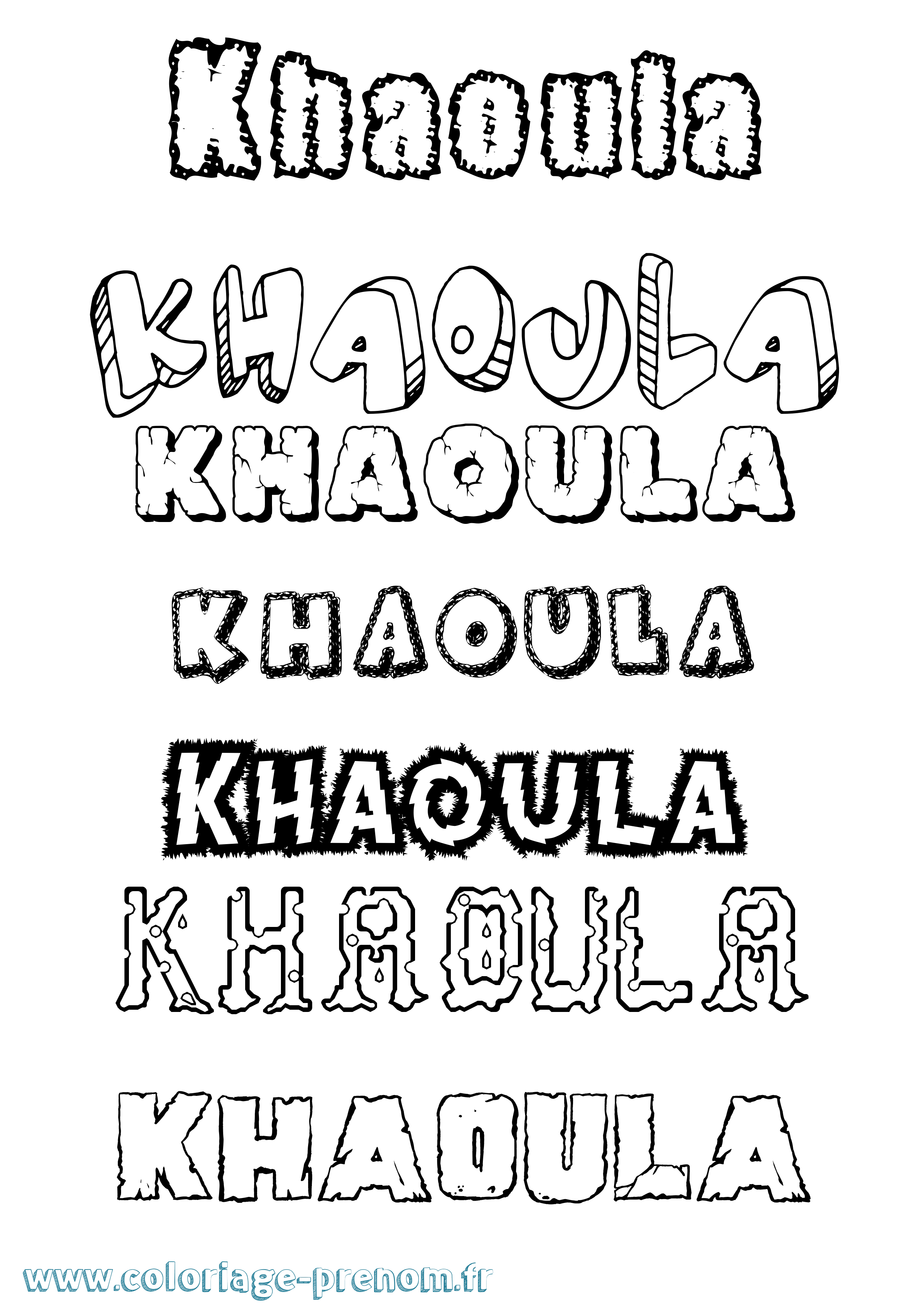 Coloriage prénom Khaoula Destructuré