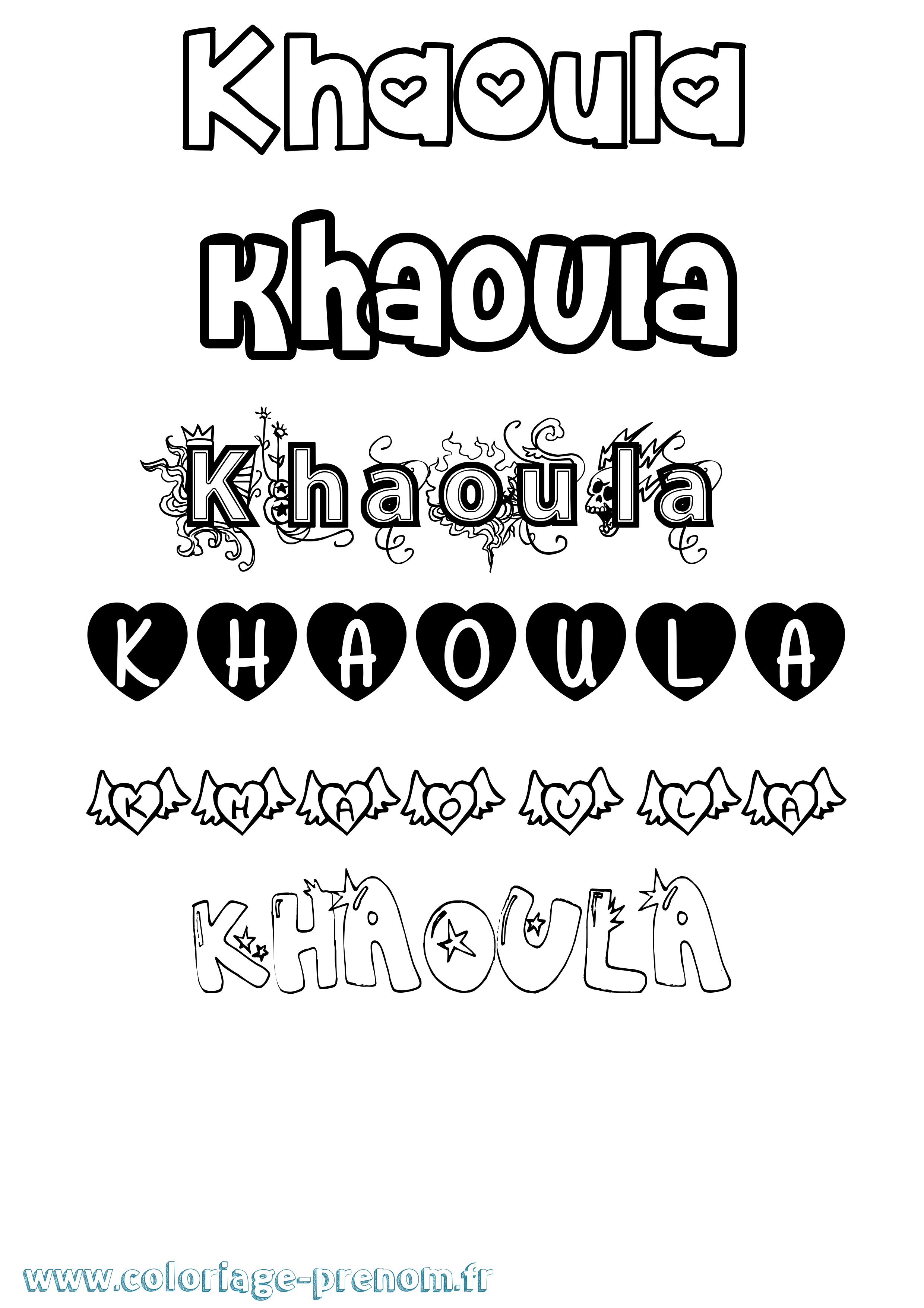 Coloriage prénom Khaoula Girly