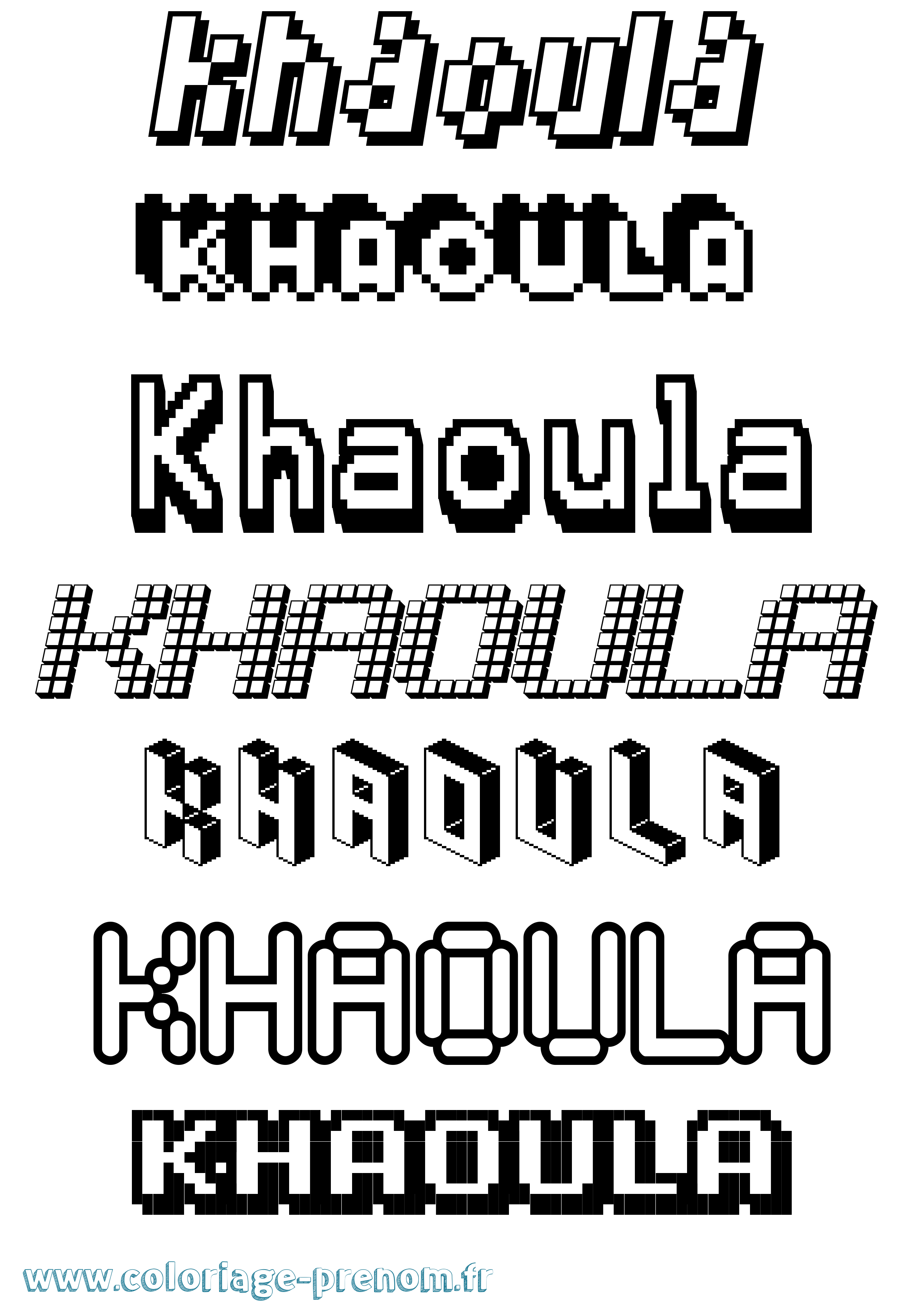 Coloriage prénom Khaoula Pixel