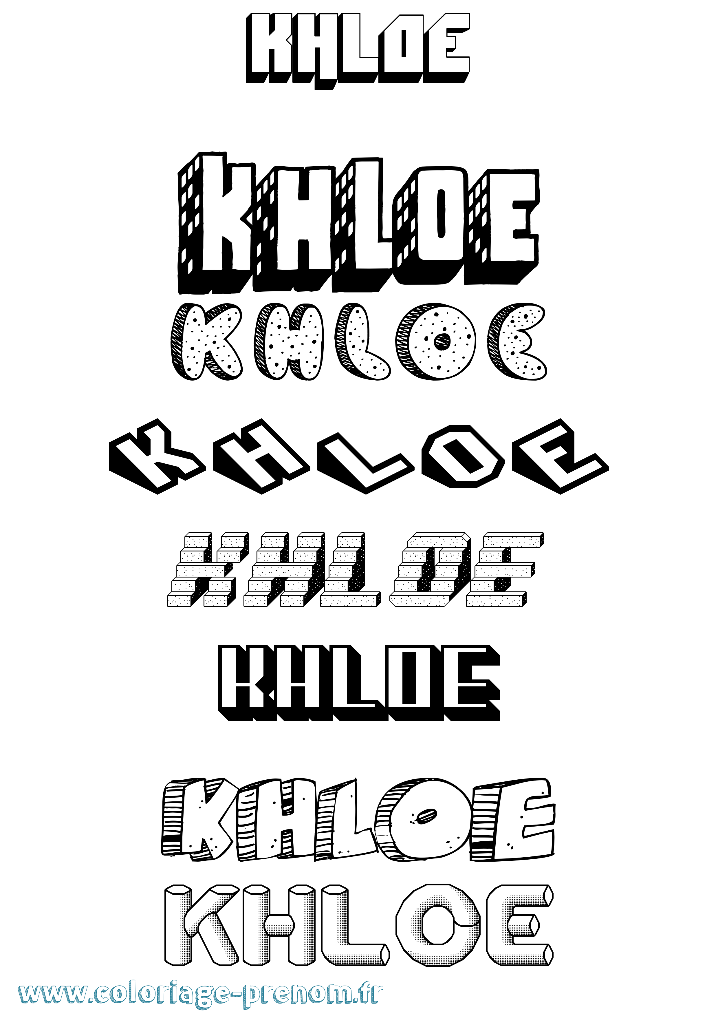 Coloriage Khloe Effet 3D Coloriage prénom Khloe Effet 3D