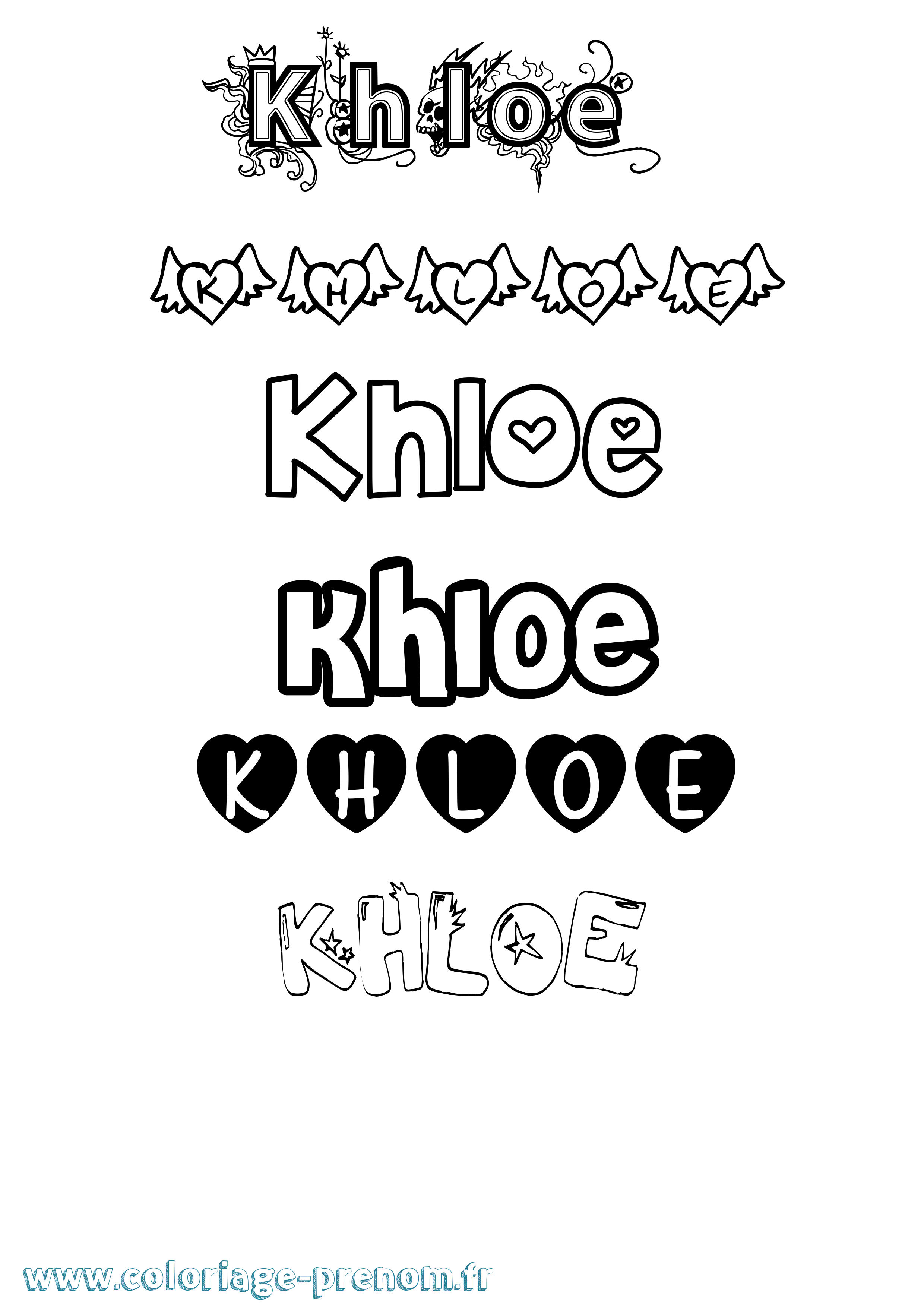 Coloriage Khloe Girly Coloriage prénom Khloe Girly