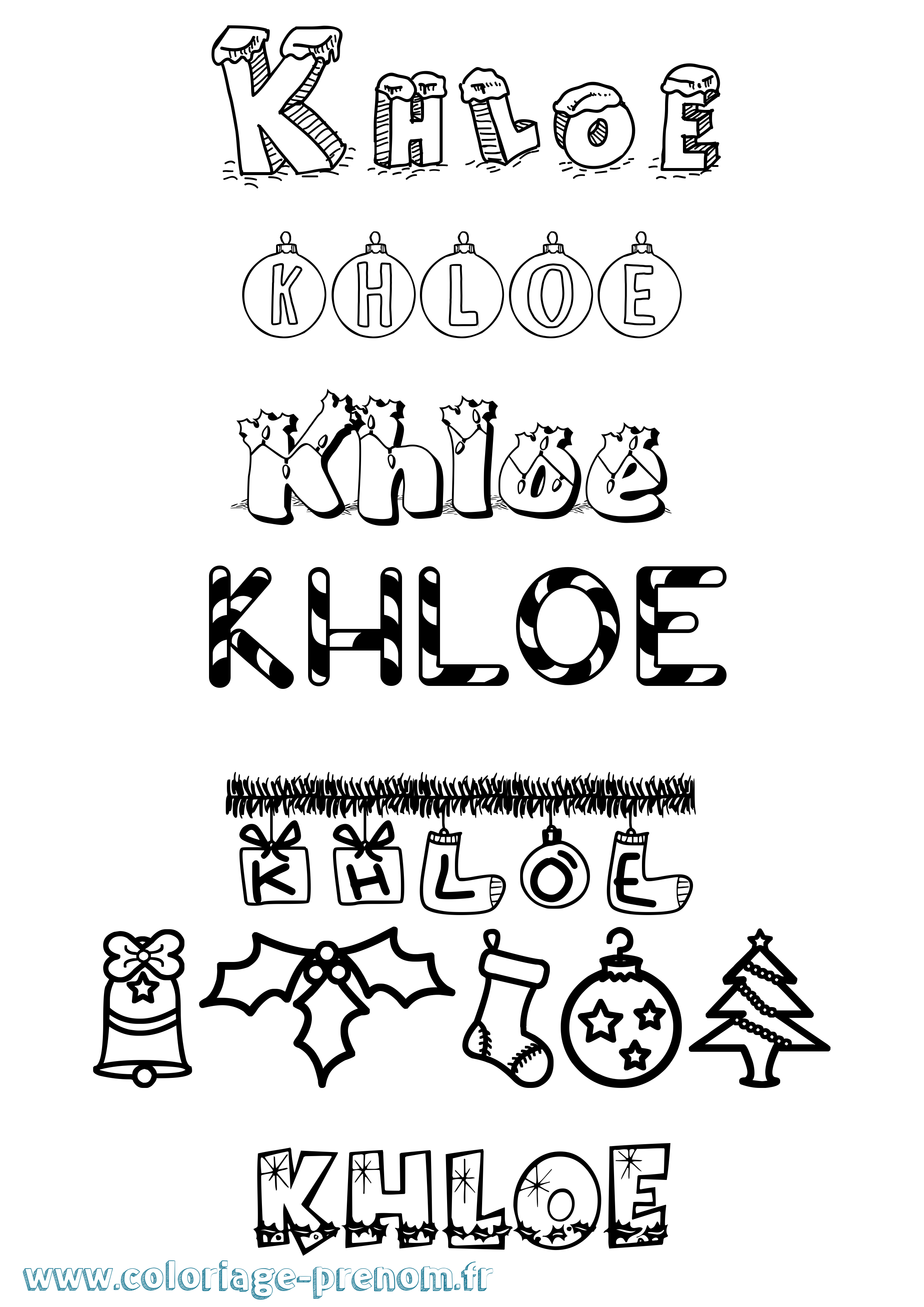 Coloriage Khloe Noël Coloriage prénom Khloe Noël