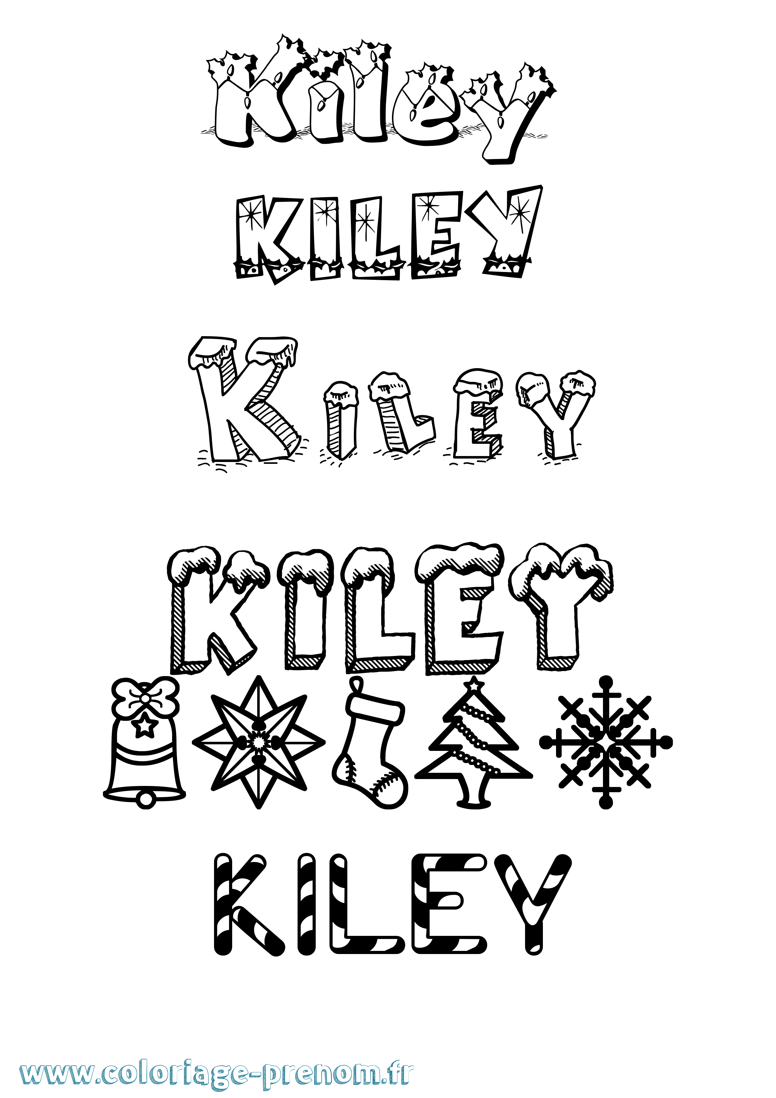 Coloriage prénom Kiley Noël