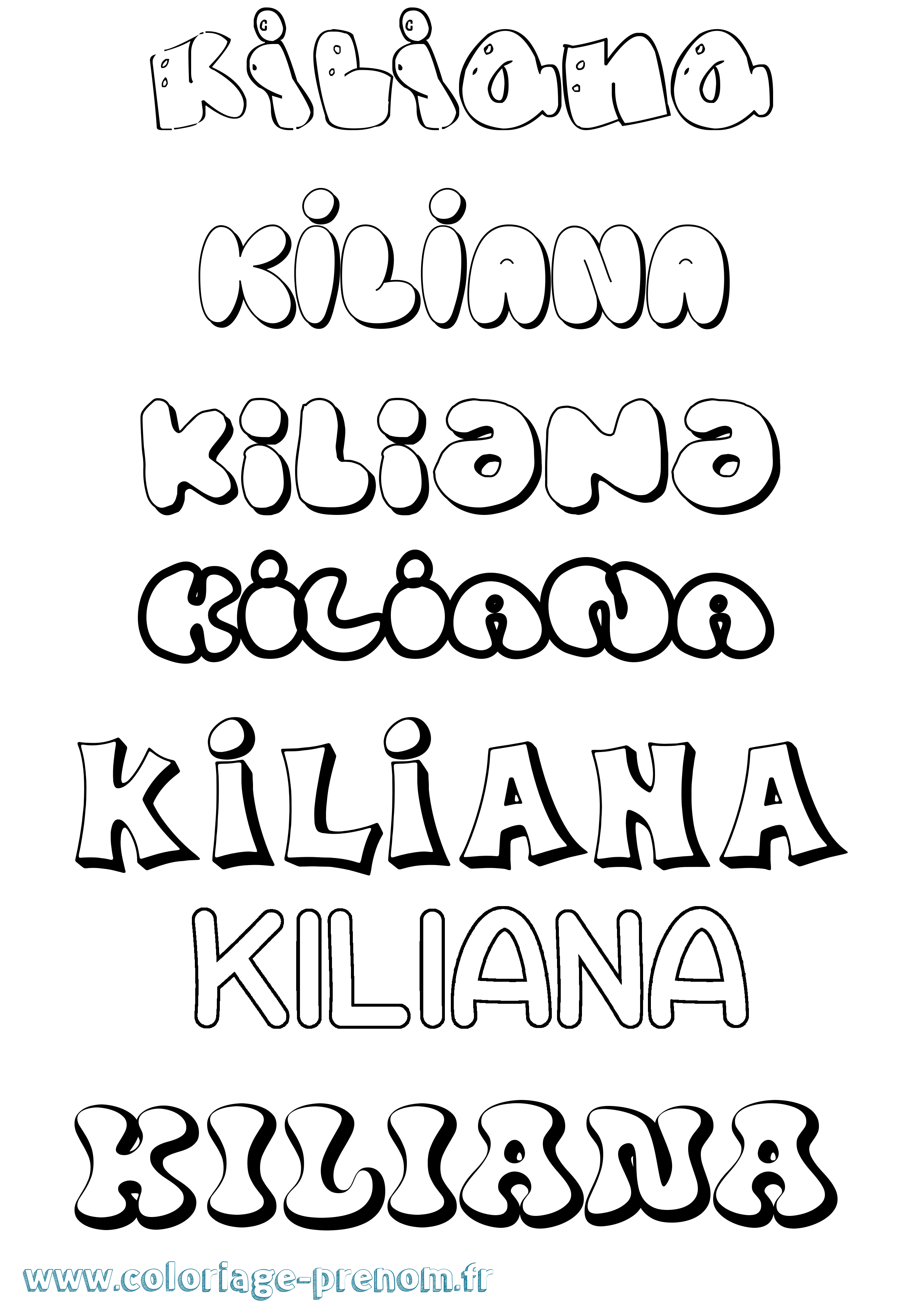 Coloriage prénom Kiliana Bubble