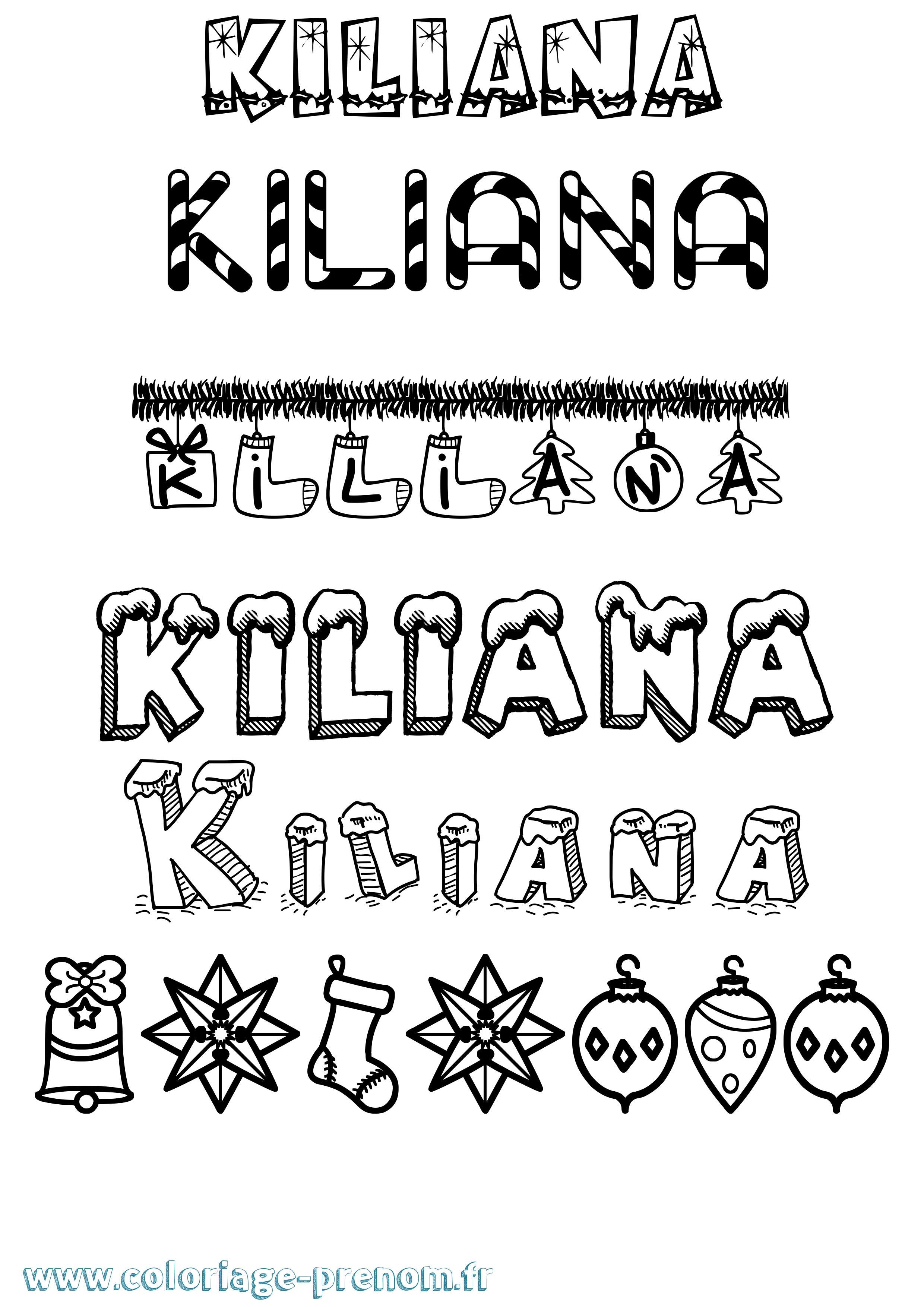 Coloriage Kiliana Noël Coloriage prénom Kiliana Noël