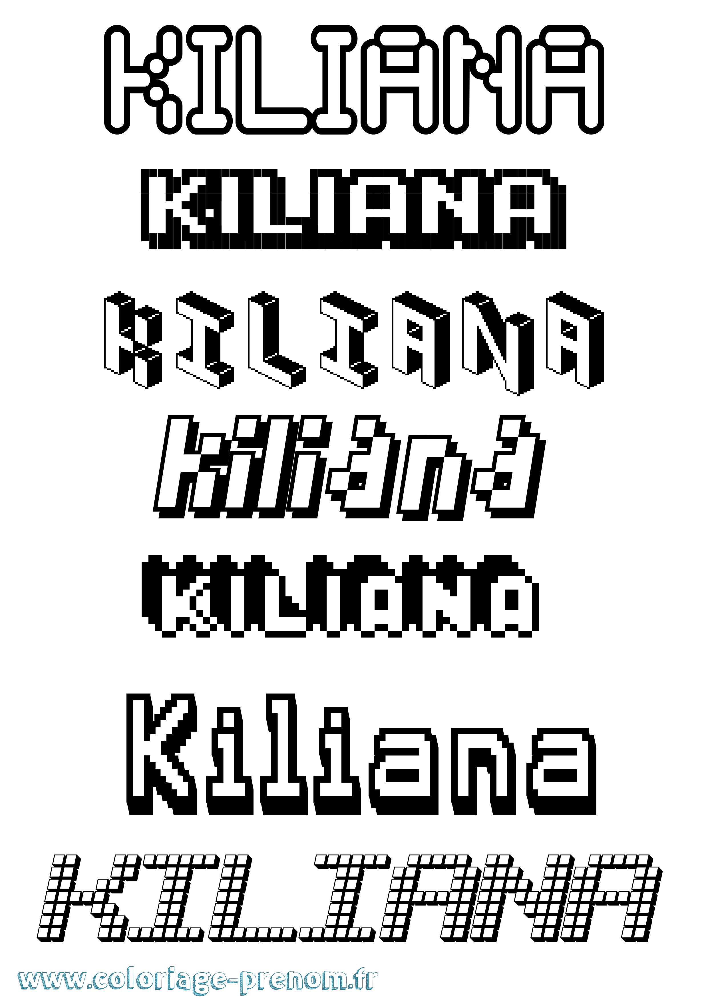 Coloriage prénom Kiliana Pixel