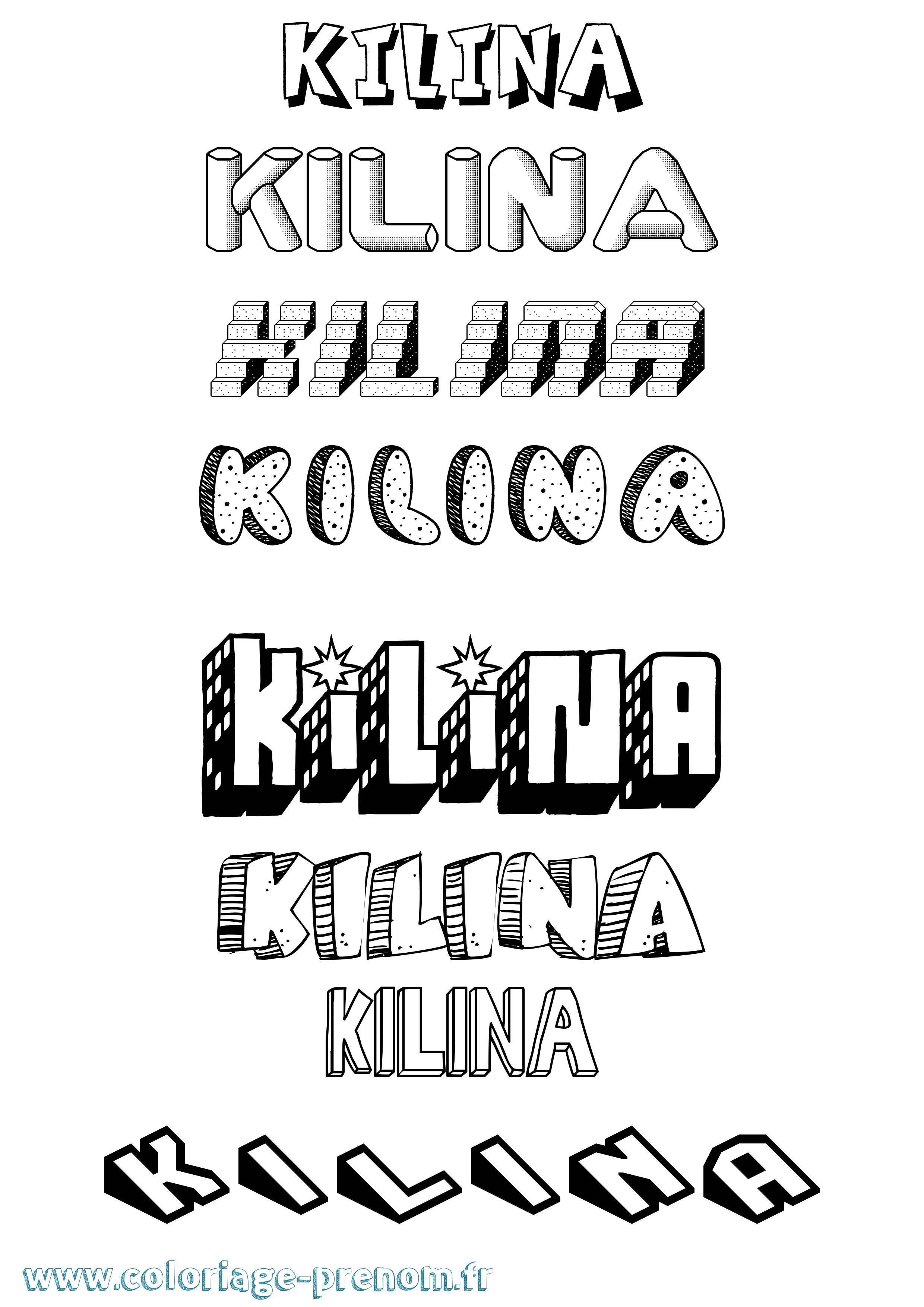 Coloriage prénom Kilina Effet 3D