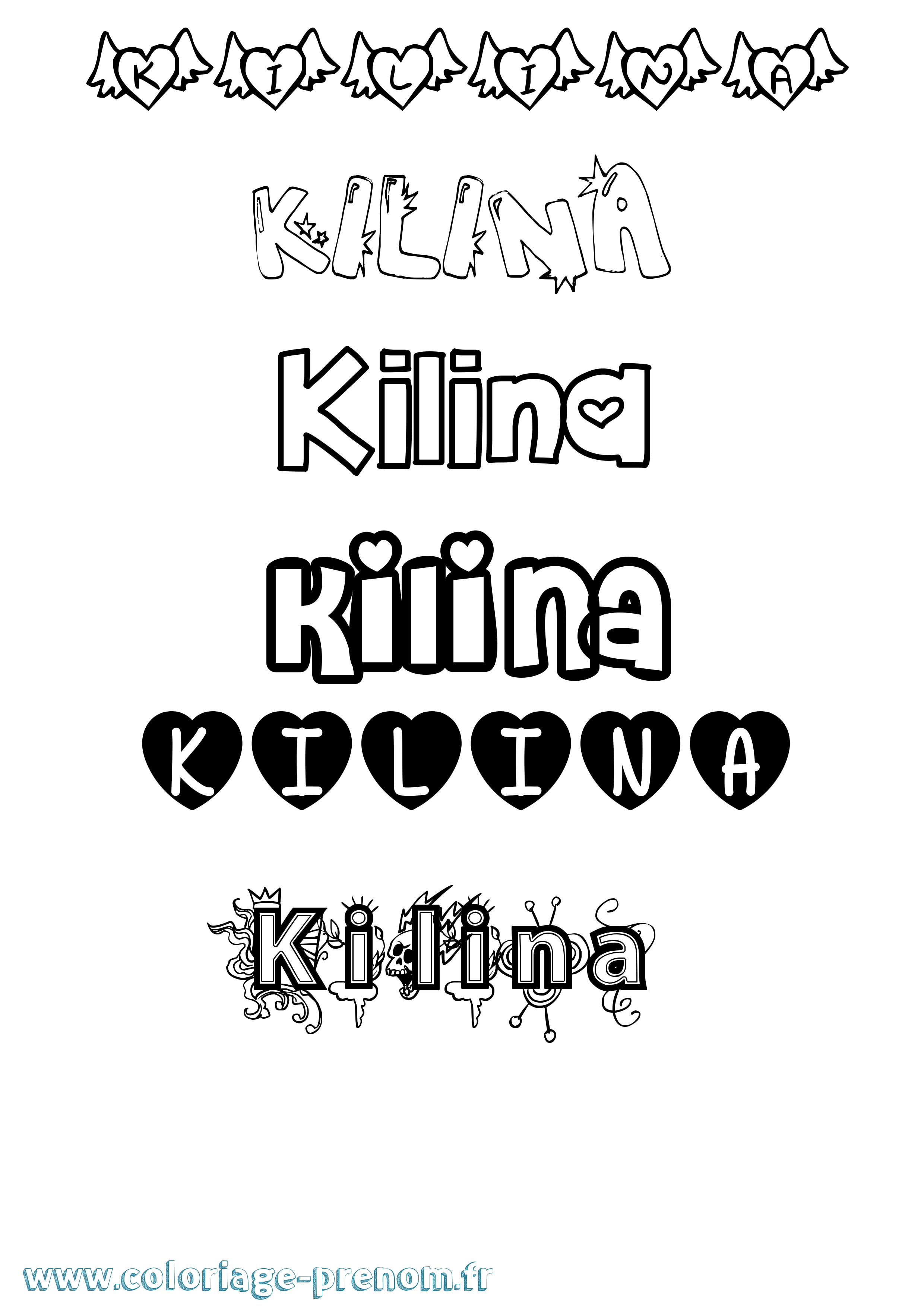 Coloriage prénom Kilina Girly