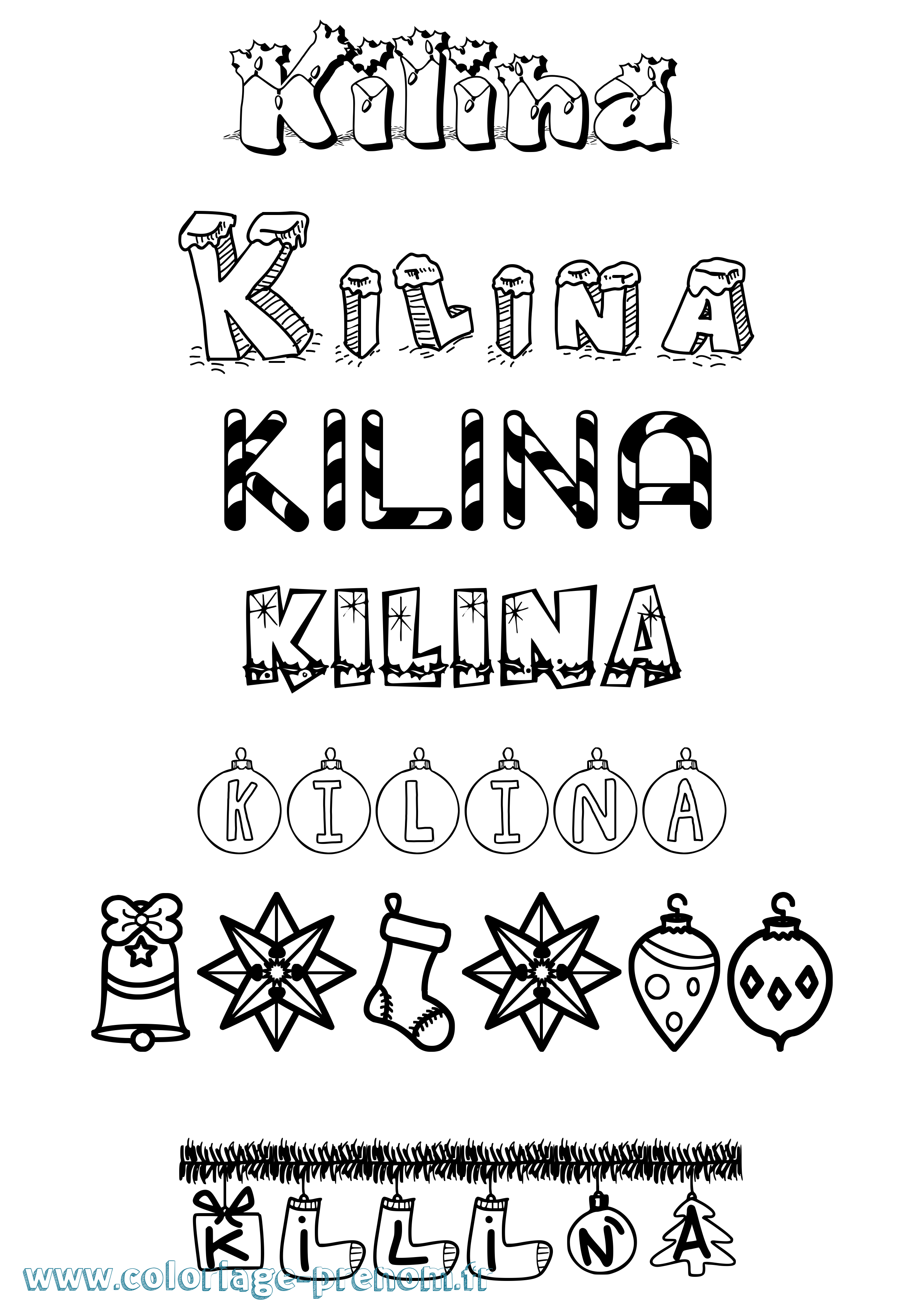 Coloriage prénom Kilina Noël