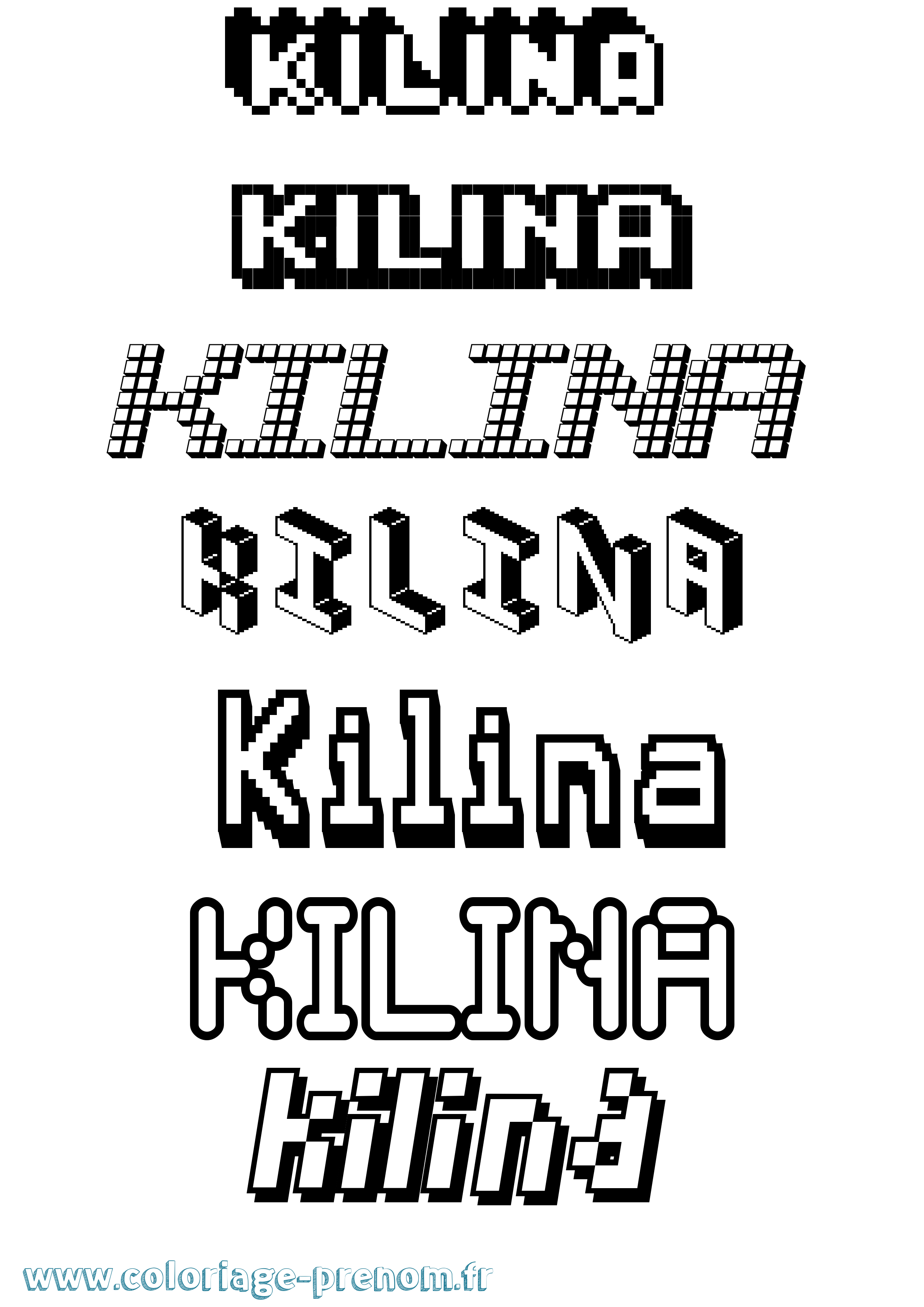 Coloriage prénom Kilina Pixel