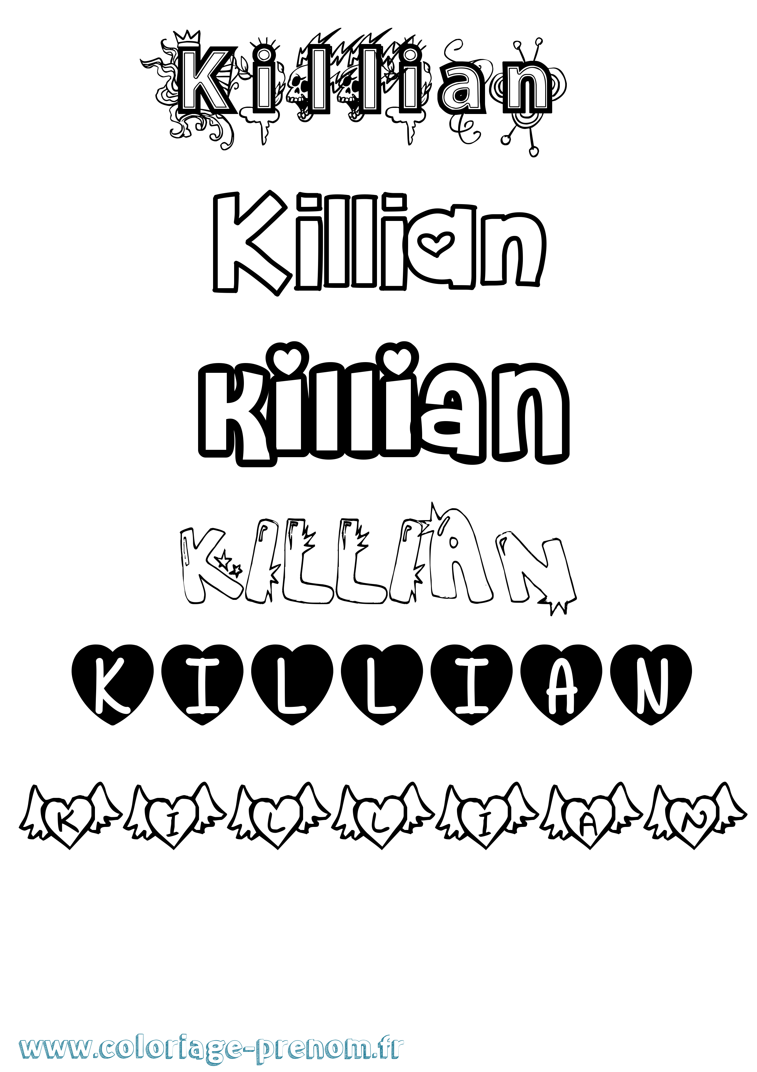 Coloriage Killian Girly Coloriage prénom Killian Girly