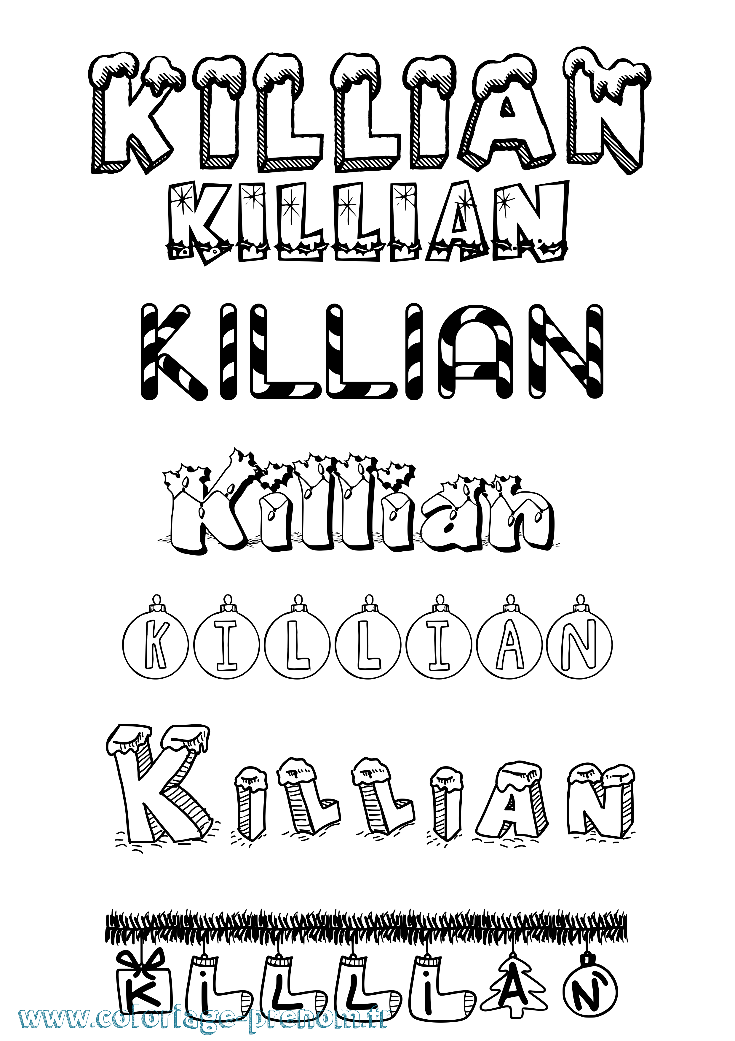 Coloriage Killian Noël Coloriage prénom Killian Noël